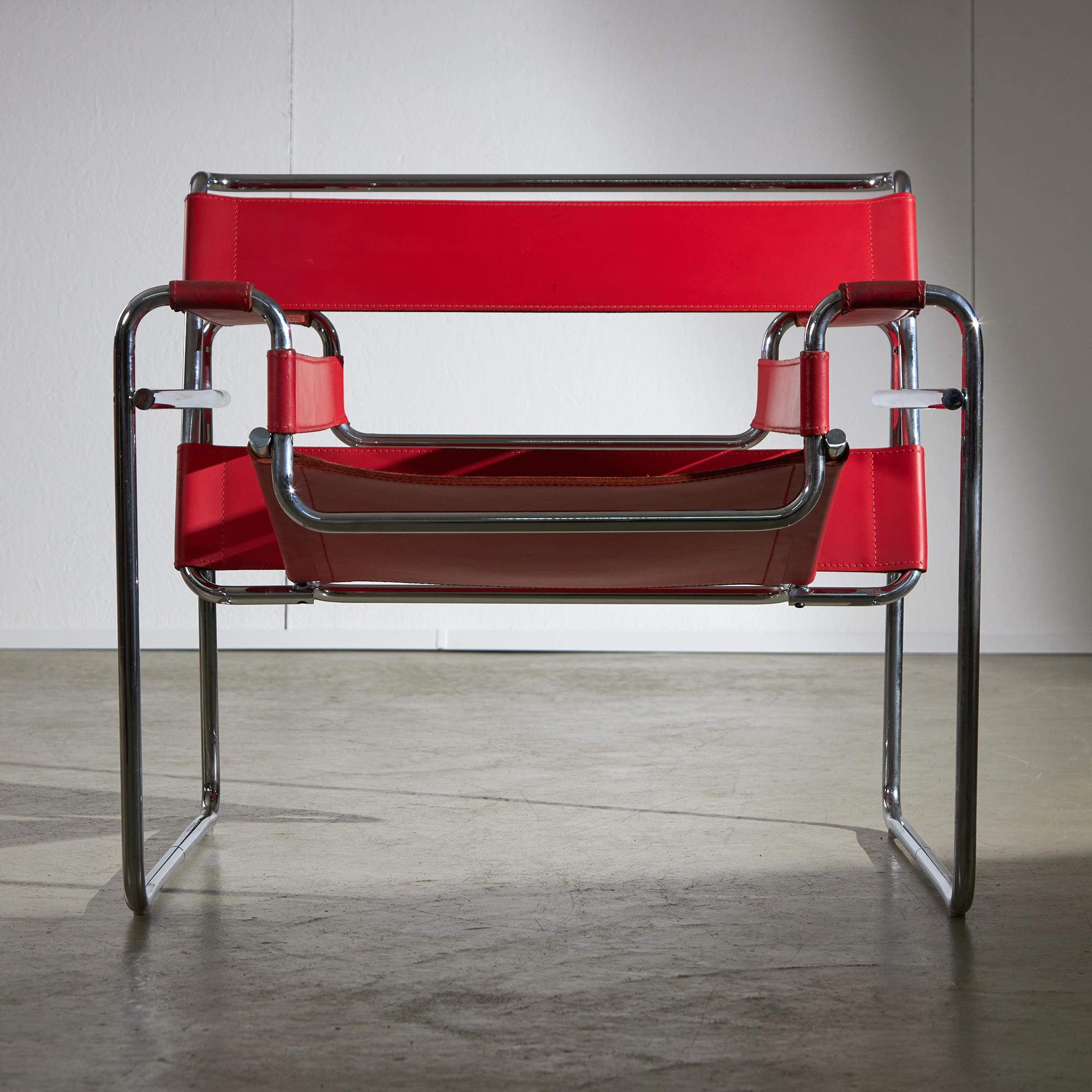 Italian Red Leather Wassily Chair by Marcel Breuer for Knoll, 1920s For Sale