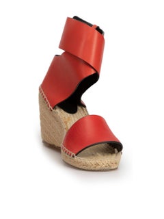 Celine Red Leather Wedge Espadrilles Size IT 38