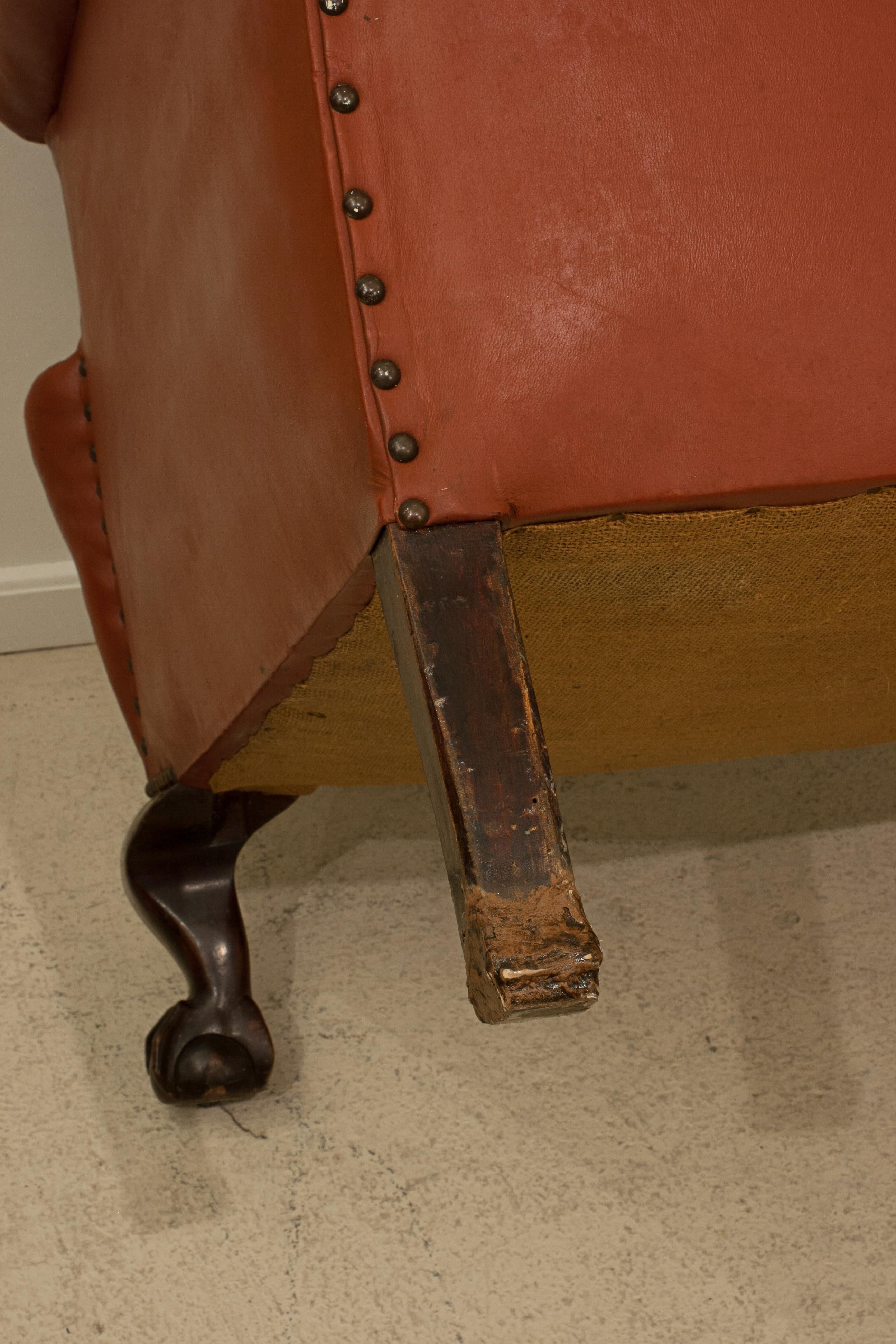 Red Leather Wing Armchair For Sale 6