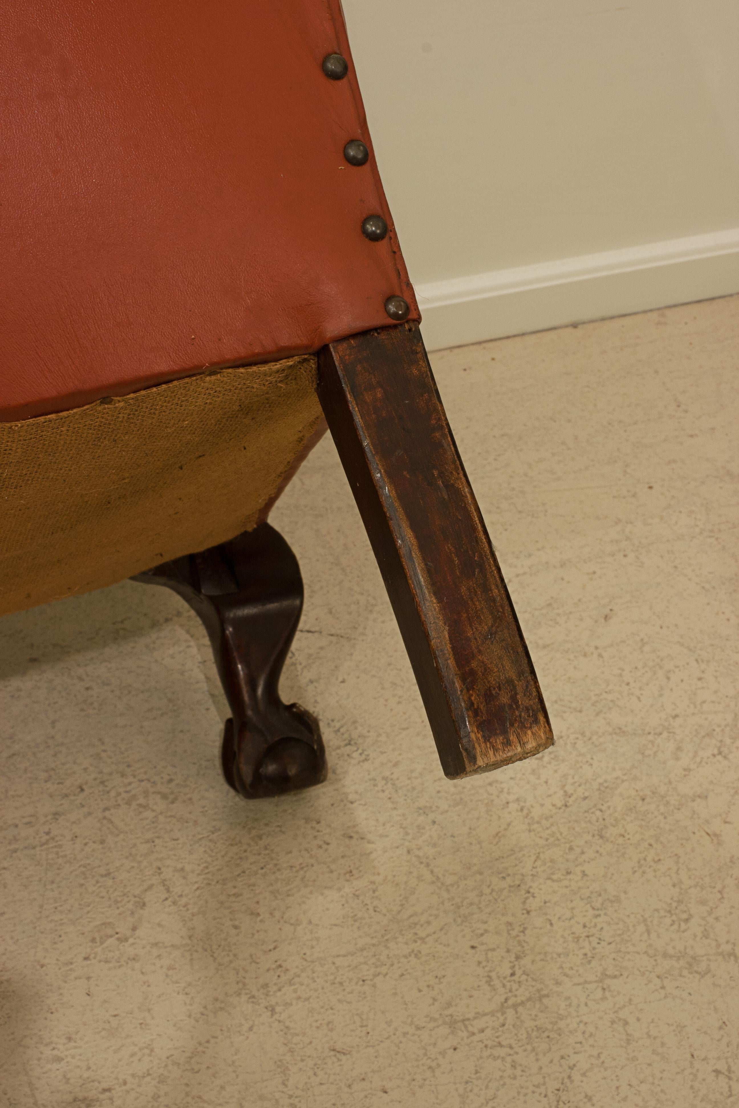 Red Leather Wing Armchair For Sale 7