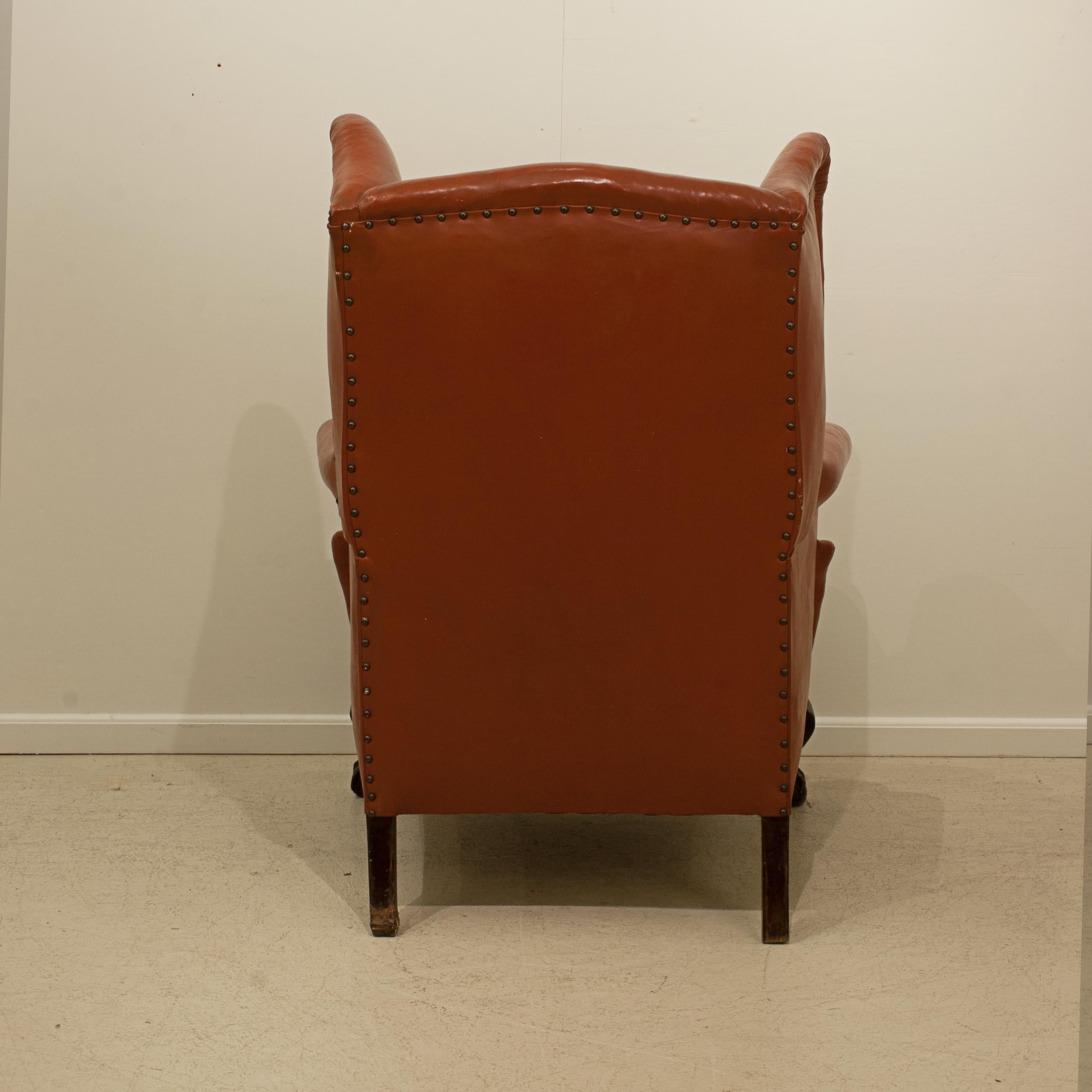 Red Leather Wing Armchair For Sale 8