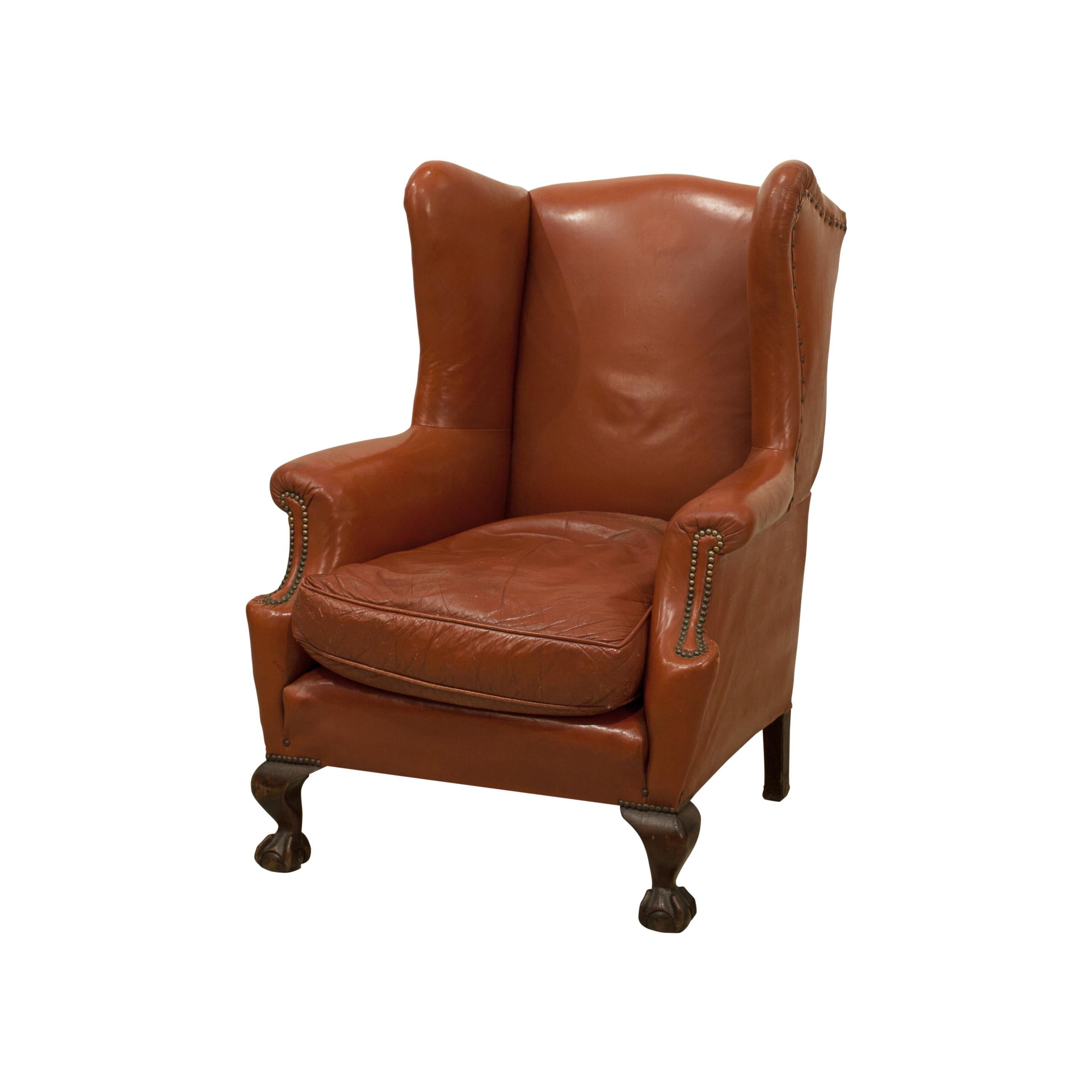 Red Leather Wing Armchair For Sale 10