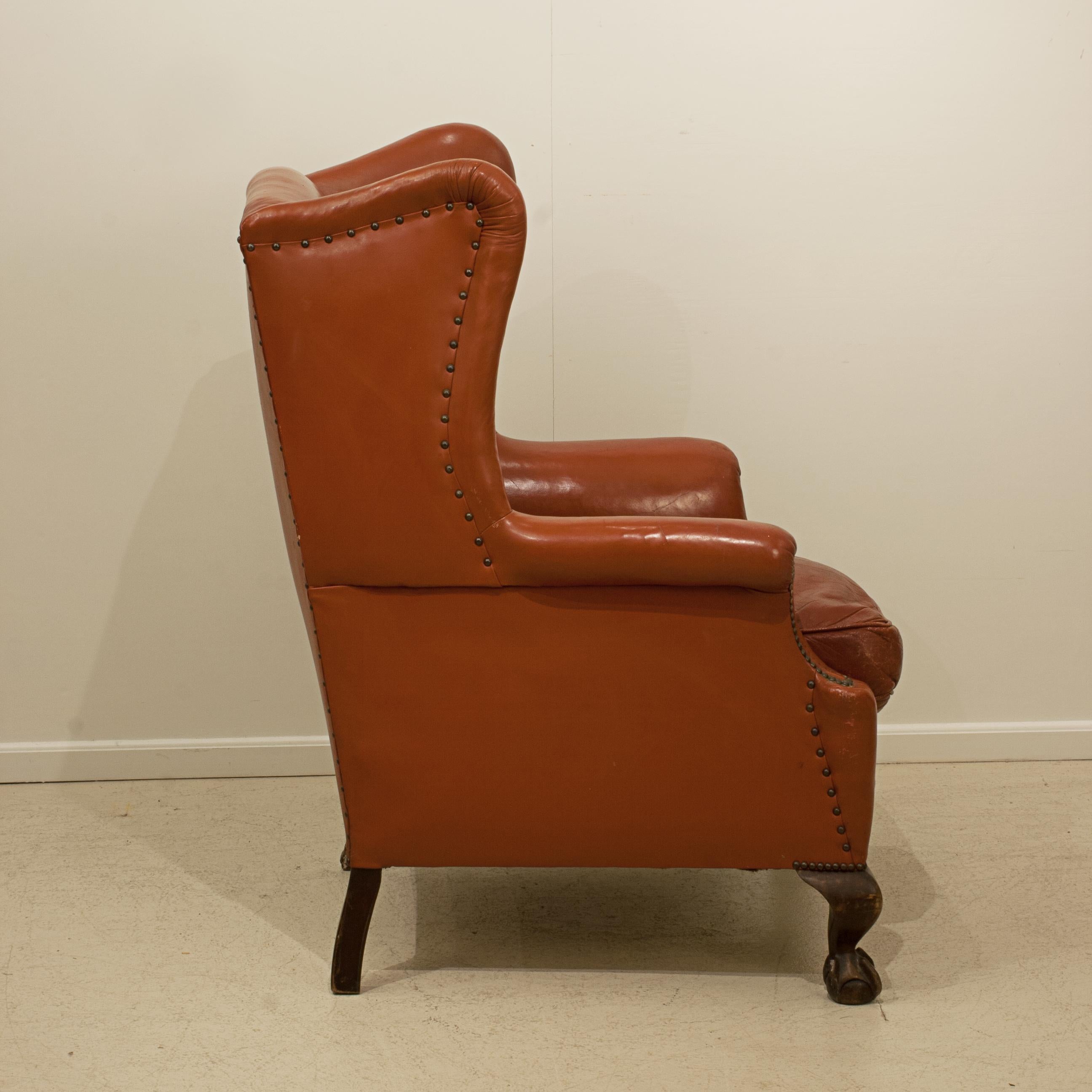 Red Leather Wing Armchair For Sale 12