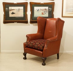 Red Leather Wing Armchair