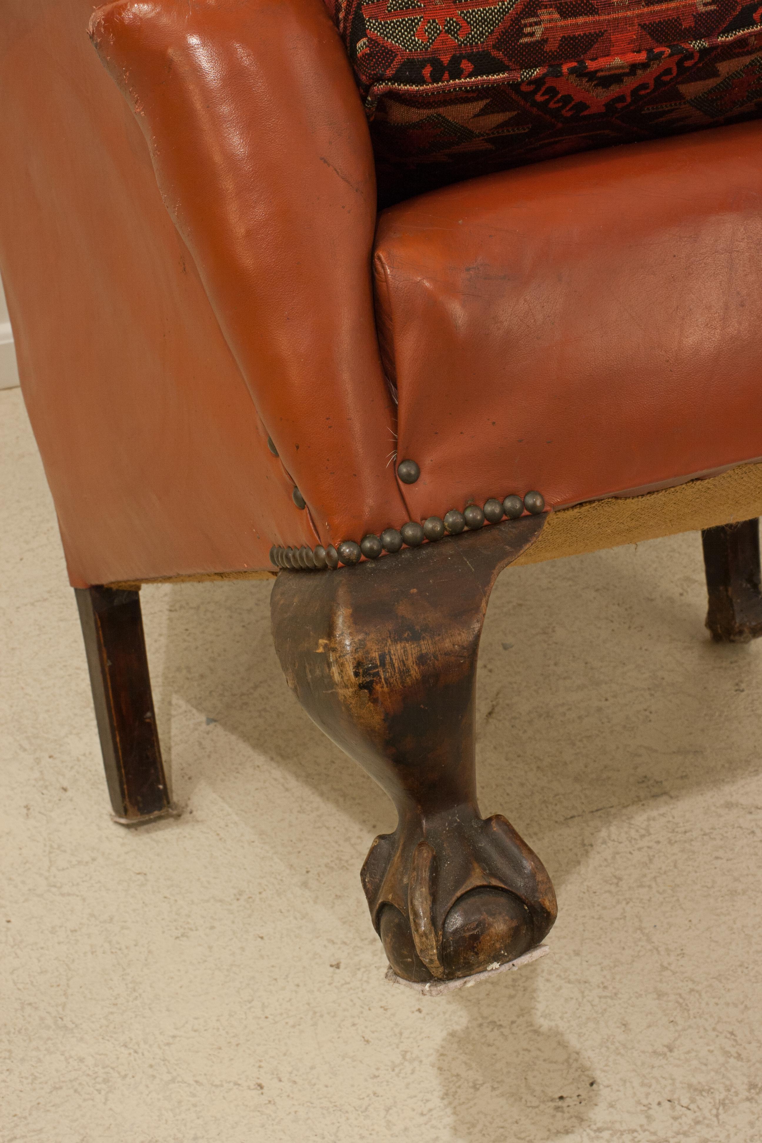 Red Leather Wing Armchair For Sale 3