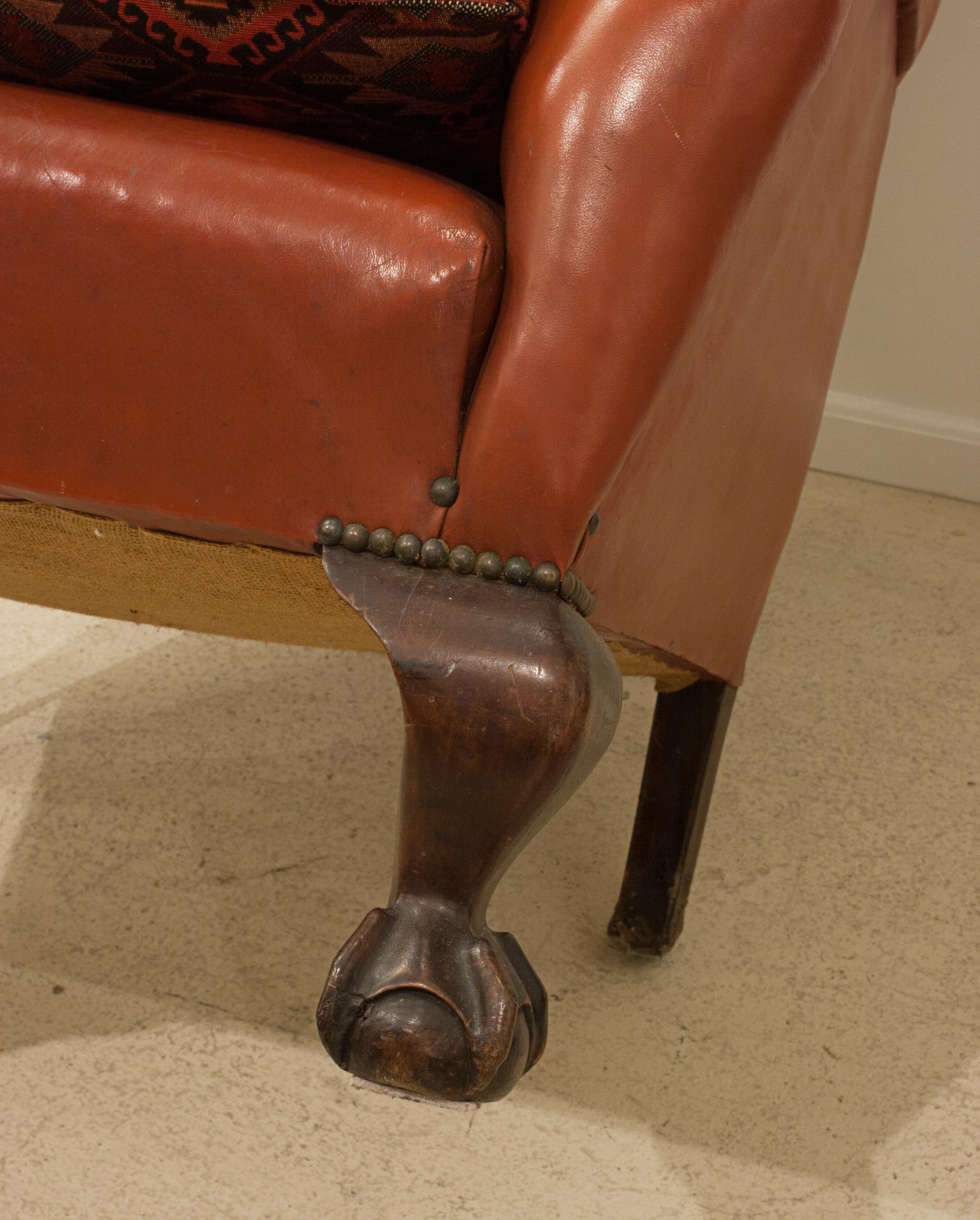 Red Leather Wing Armchair For Sale 4