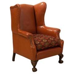 Red Leather Wing Armchair