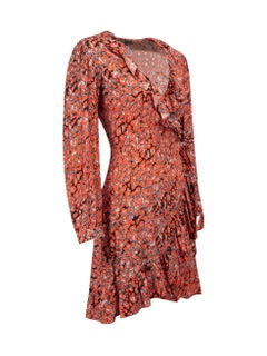 Maje Red Leopard Print Mini Wrap Dress Size S