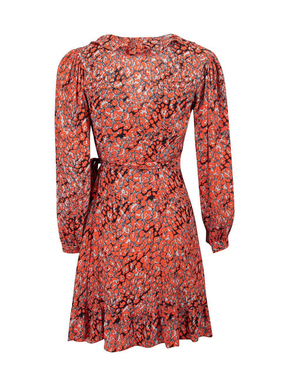 Maje Red Leopard Print Mini Wrap Dress Size S In New Condition For Sale In London, GB
