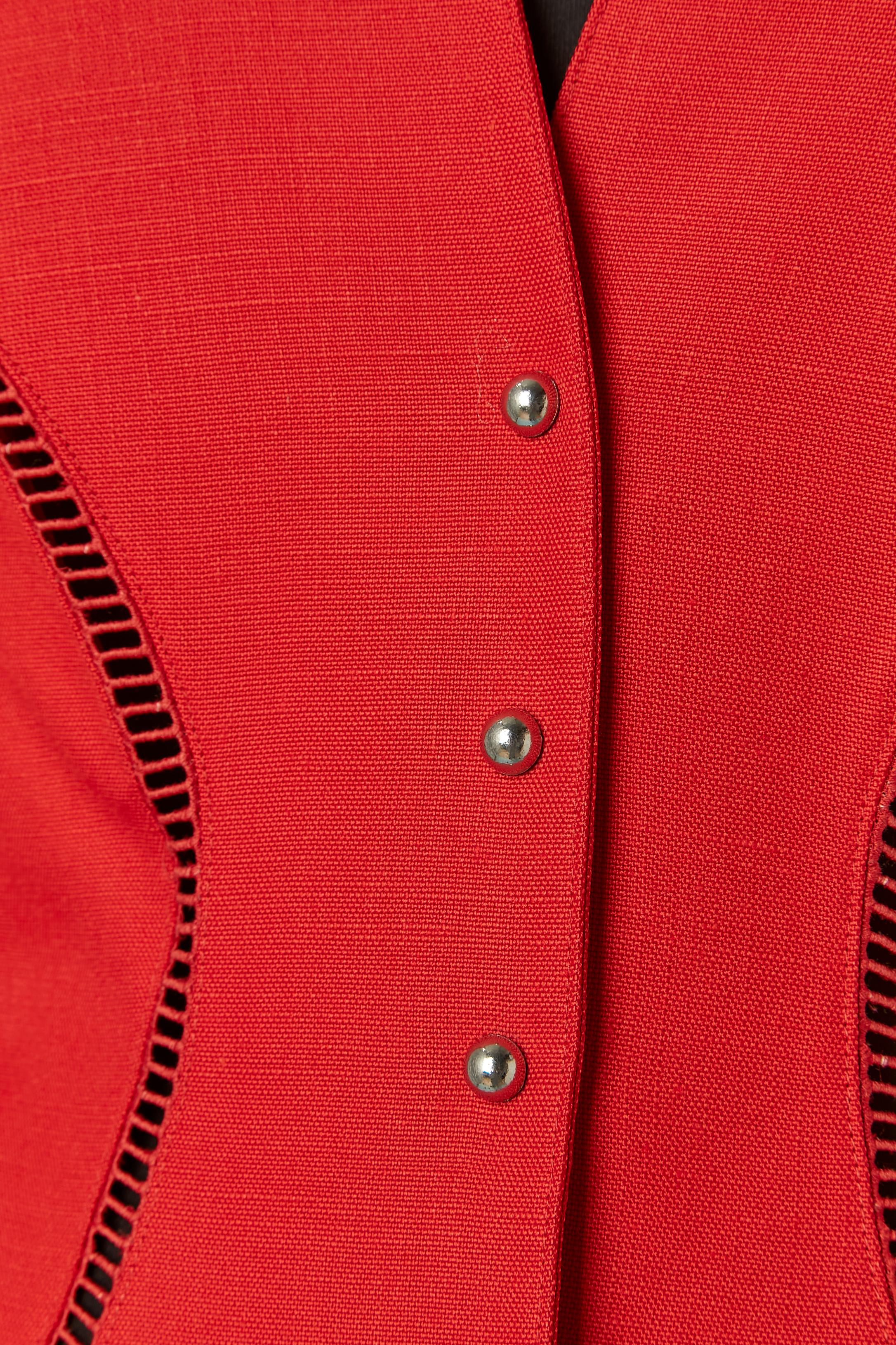 Red linen single breasted jacket with see-through openwork Thierry Mugler In Excellent Condition For Sale In Saint-Ouen-Sur-Seine, FR