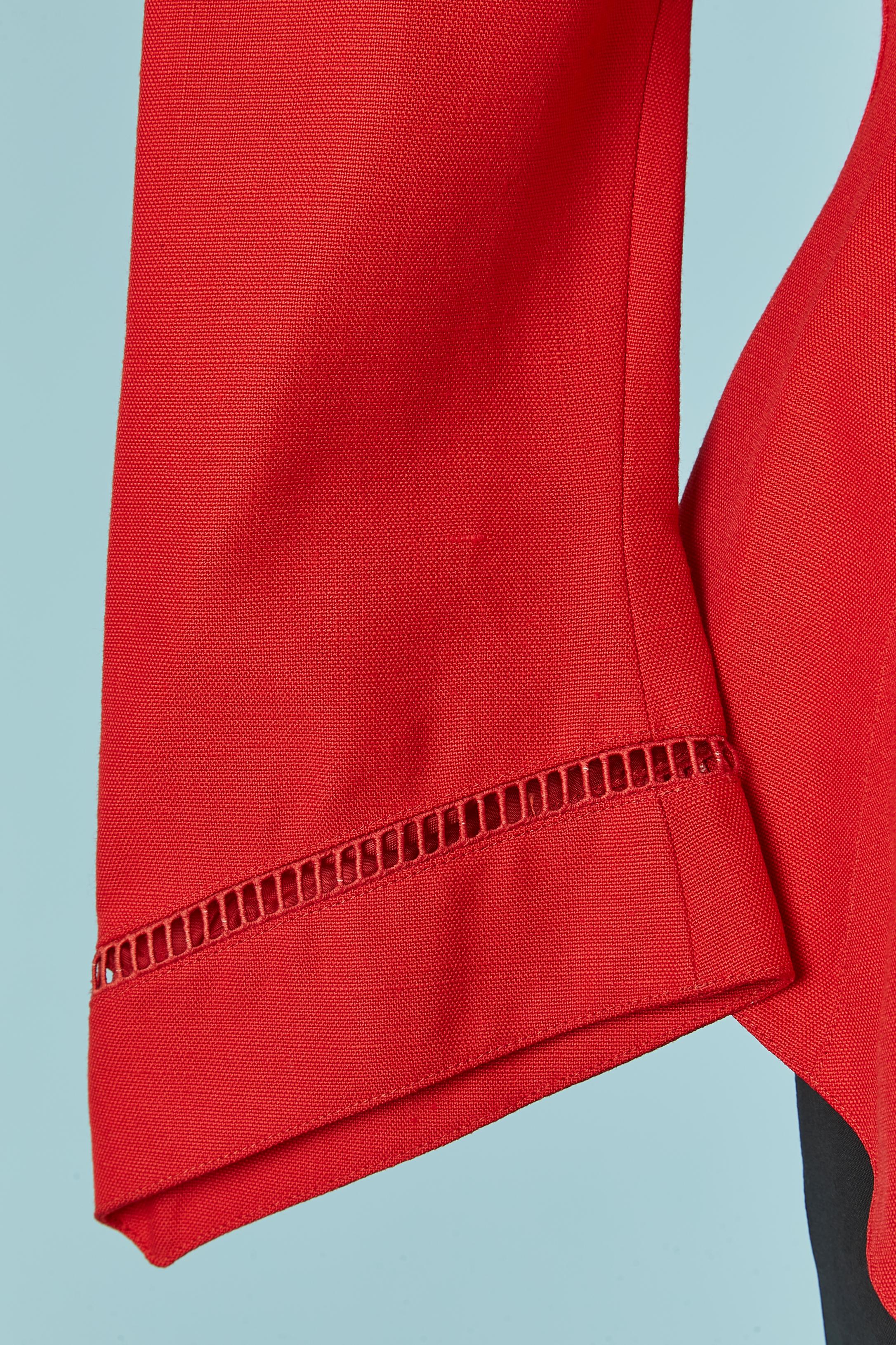 Red linen single breasted jacket with see-through openwork Thierry Mugler For Sale 1