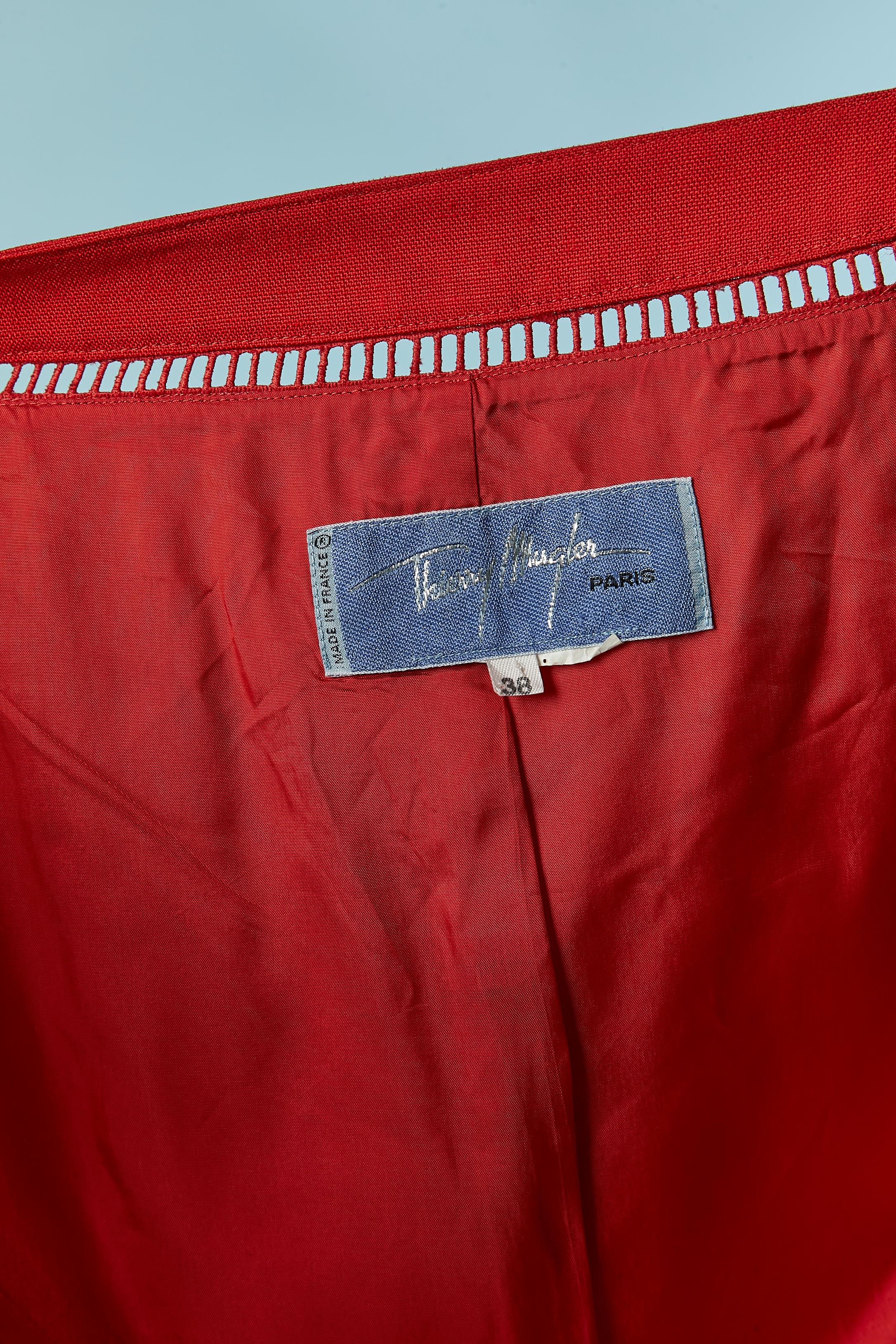 Red linen single breasted jacket with see-through openwork Thierry Mugler For Sale 4