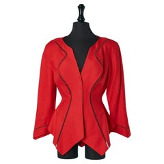 Giacca monopetto in lino rosso con trafori Thierry Mugler