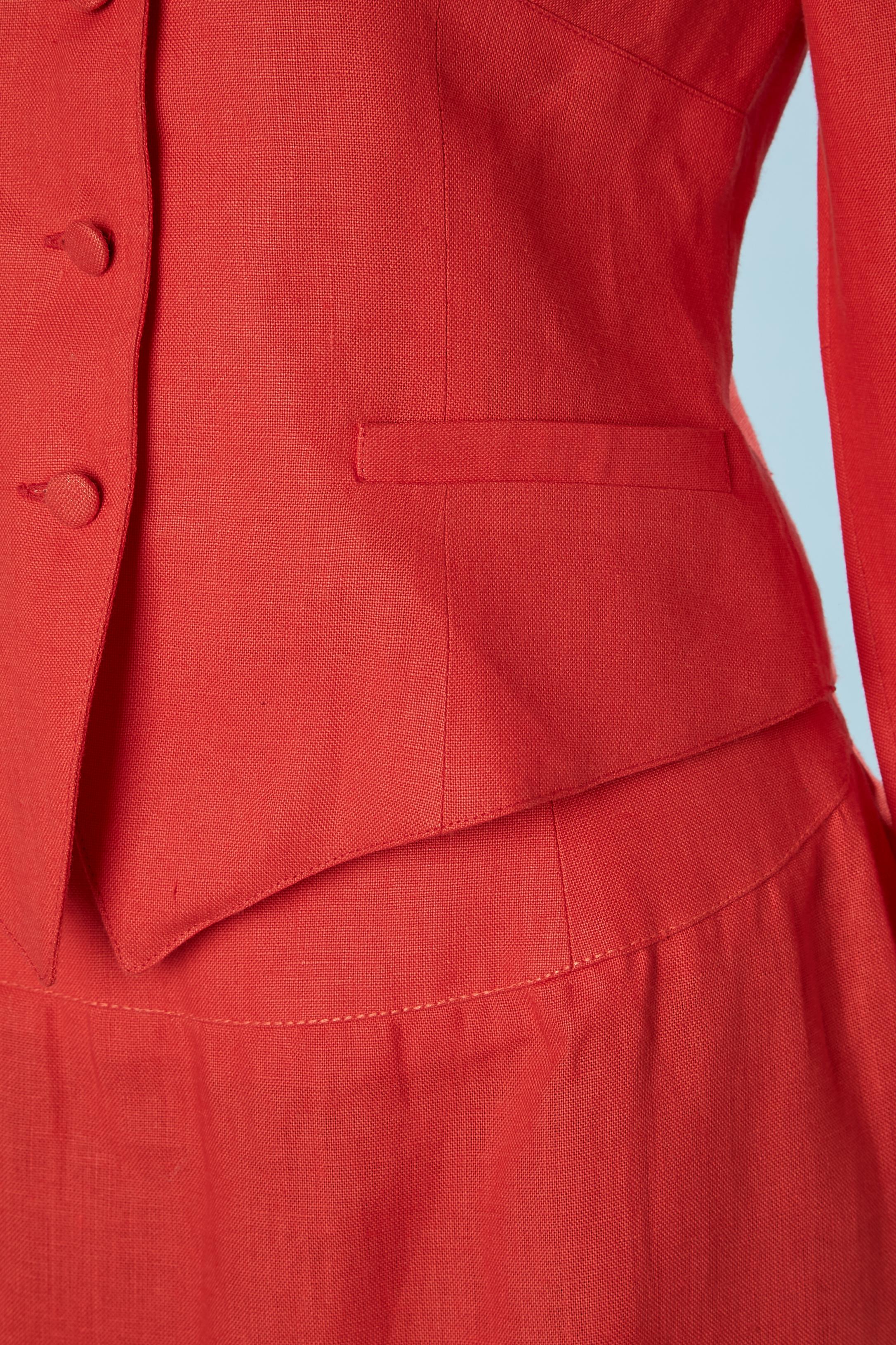 Red linen skirt-suit with cut-work Lolita Lempicka  In Excellent Condition For Sale In Saint-Ouen-Sur-Seine, FR