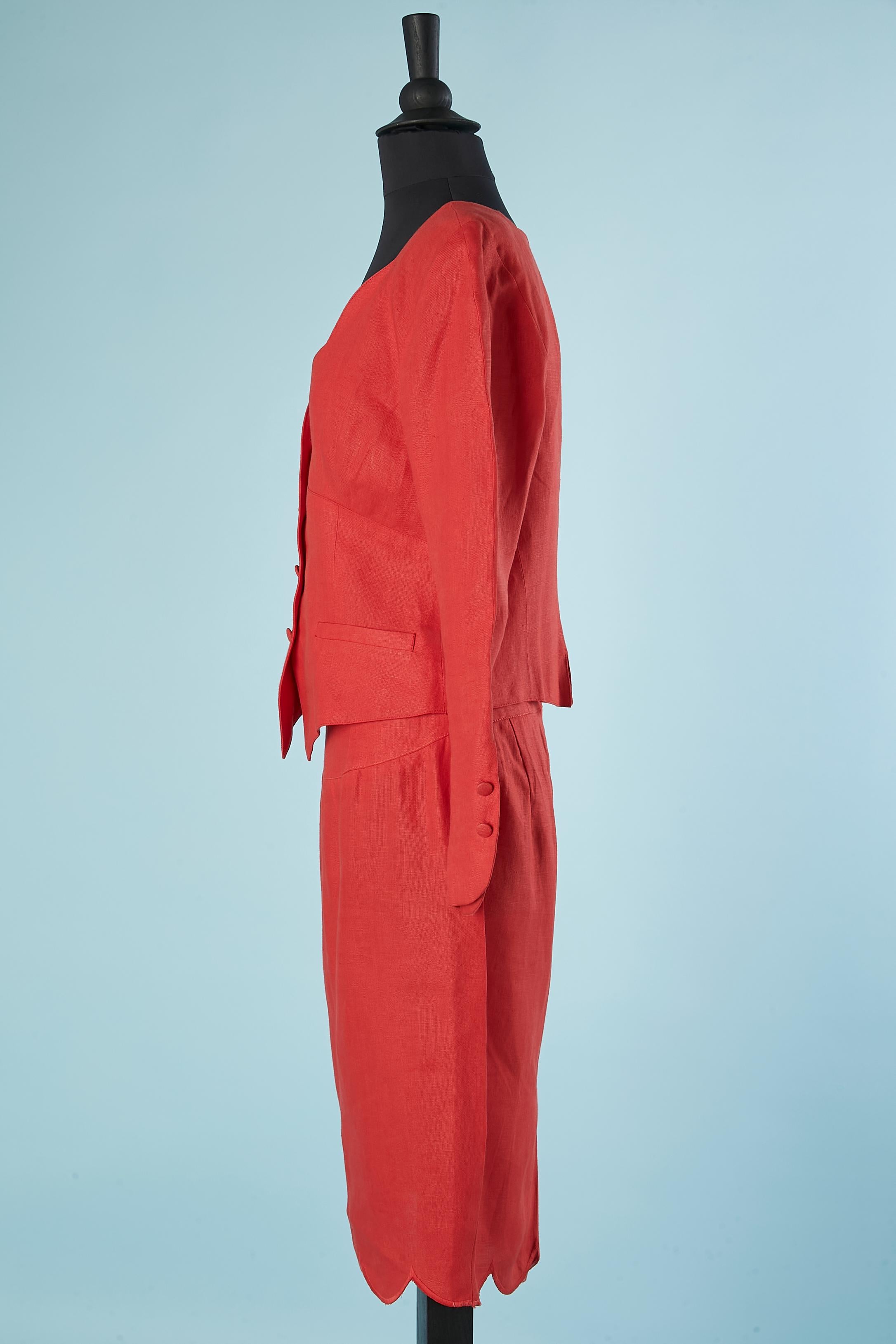 Women's Red linen skirt-suit with cut-work Lolita Lempicka  For Sale