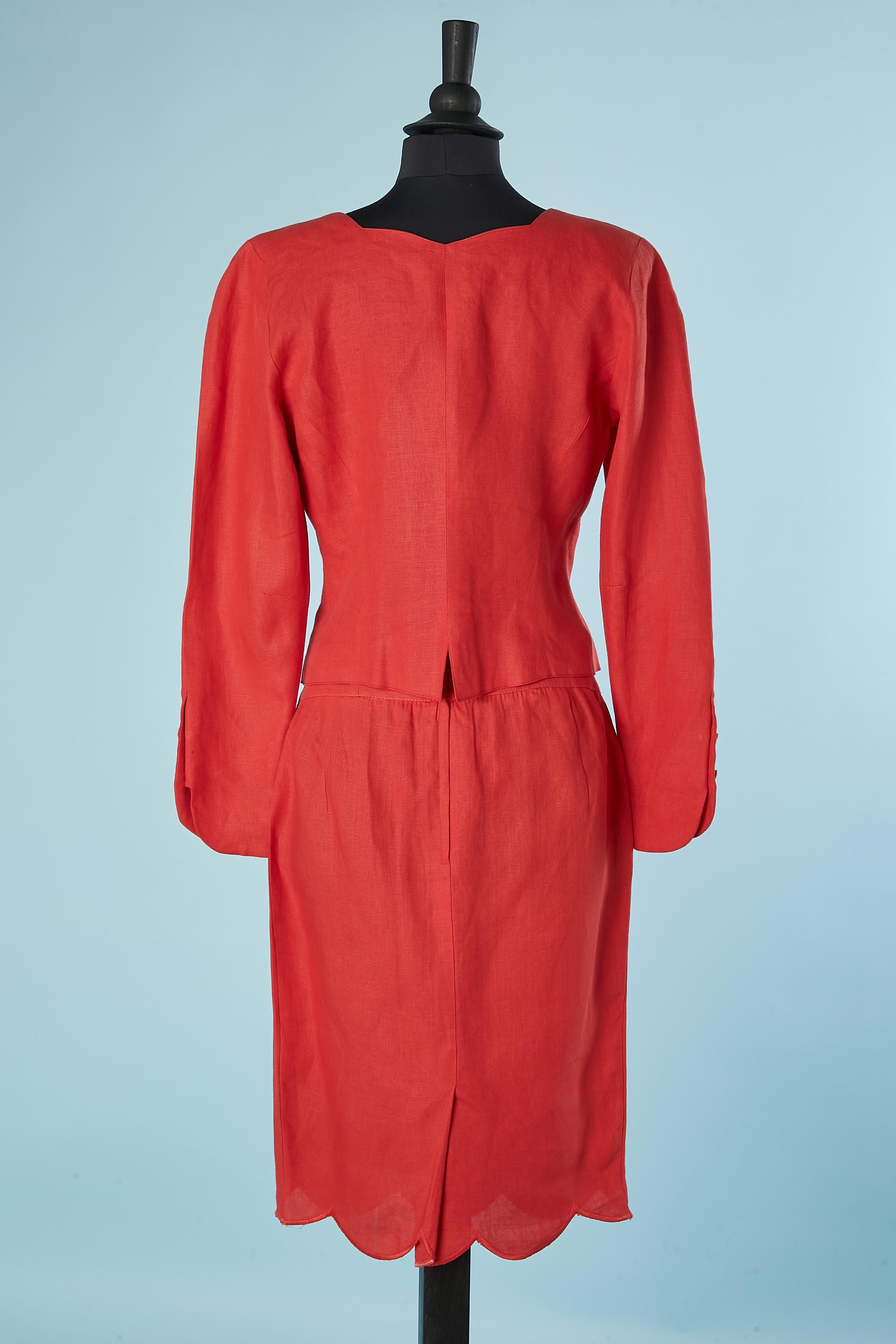 Red linen skirt-suit with cut-work Lolita Lempicka  For Sale 1