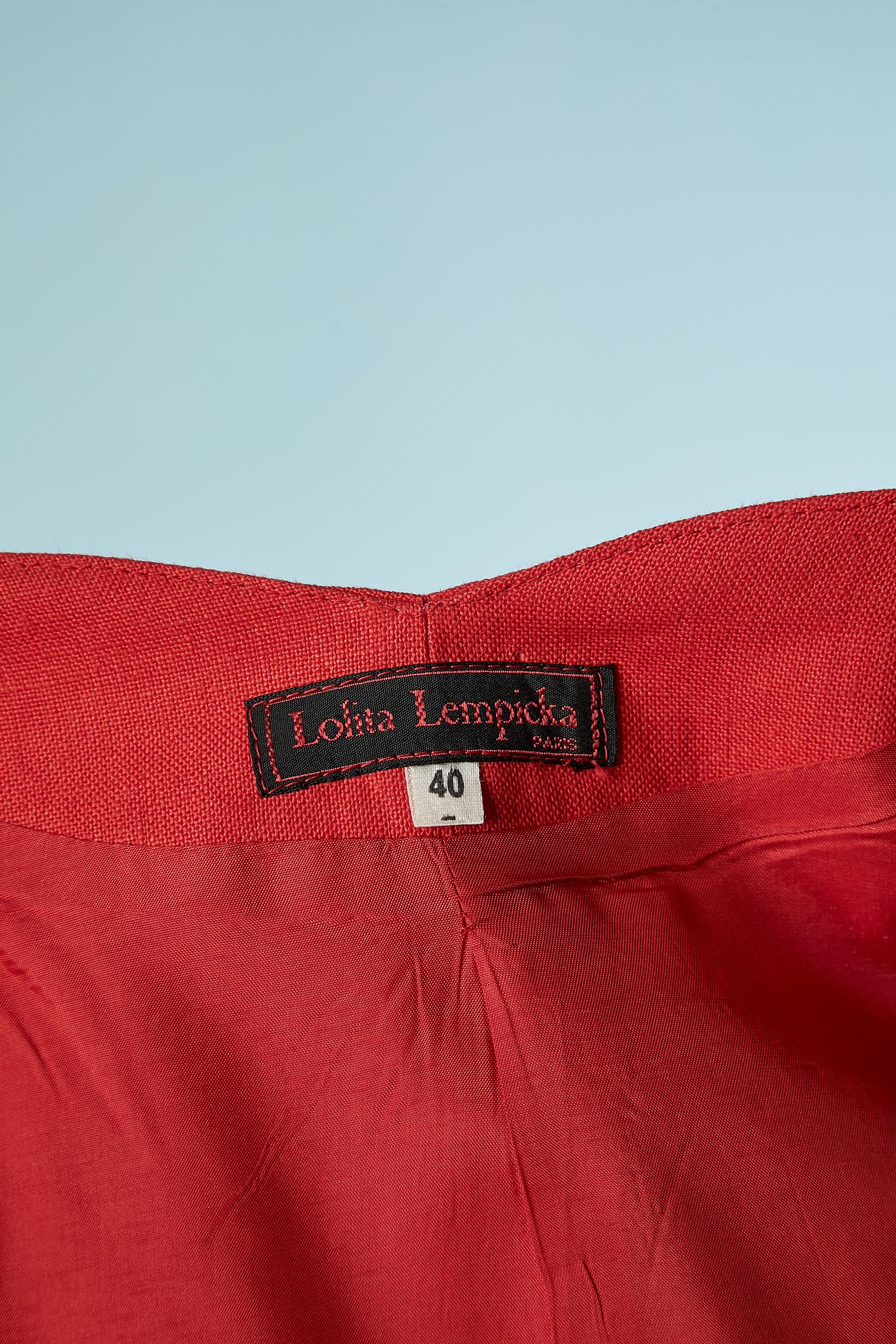 Red linen skirt-suit with cut-work Lolita Lempicka For Sale 2