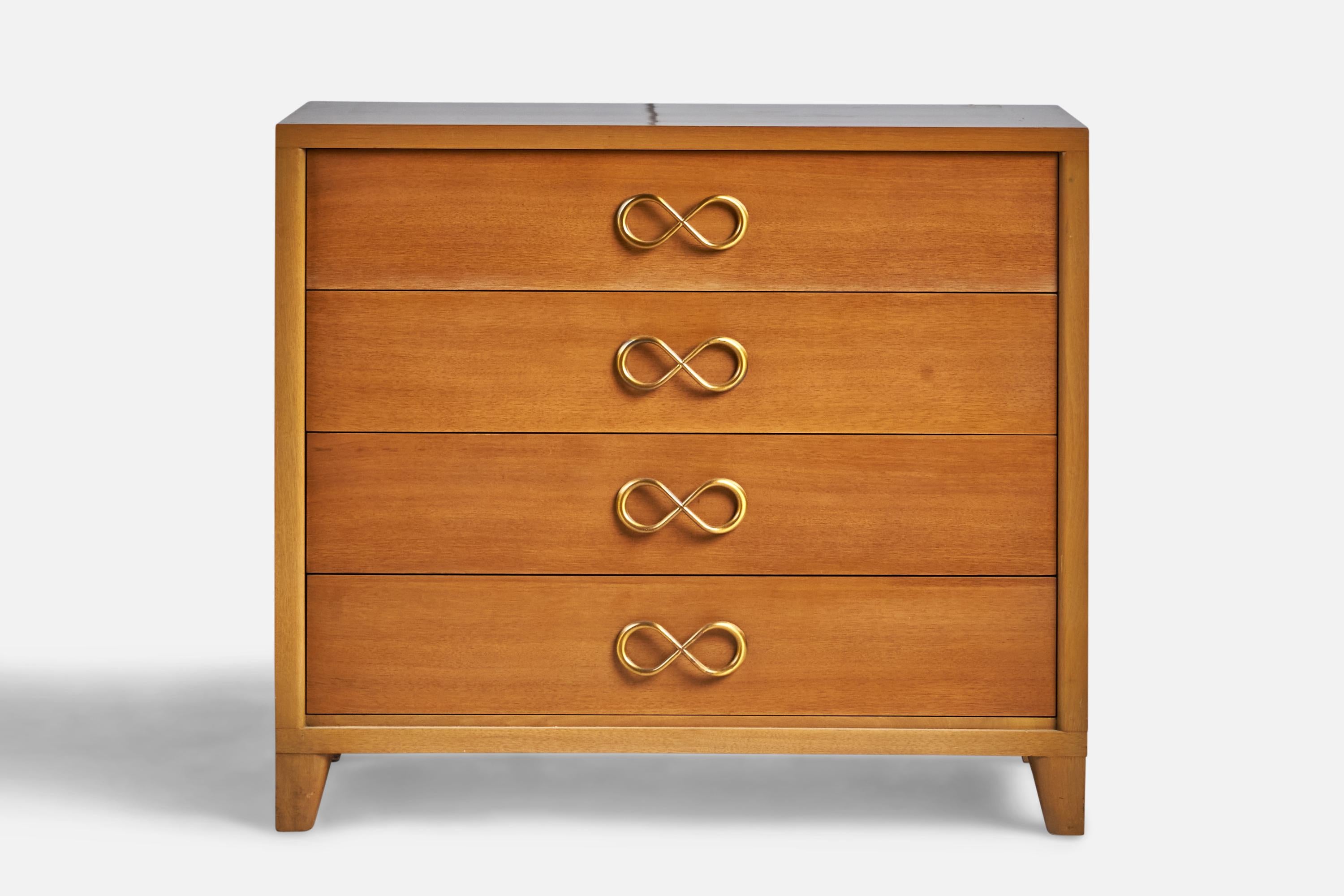 American Red Lion Furniture, Chest of Drawers, Walnut, Brass, USA, 1940s For Sale