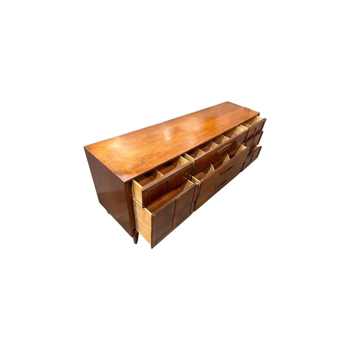 Mid-Century Modern Red Lion Vintage Mid Century Modern Walnut & Burl Lowboy Dresser c. 1960s