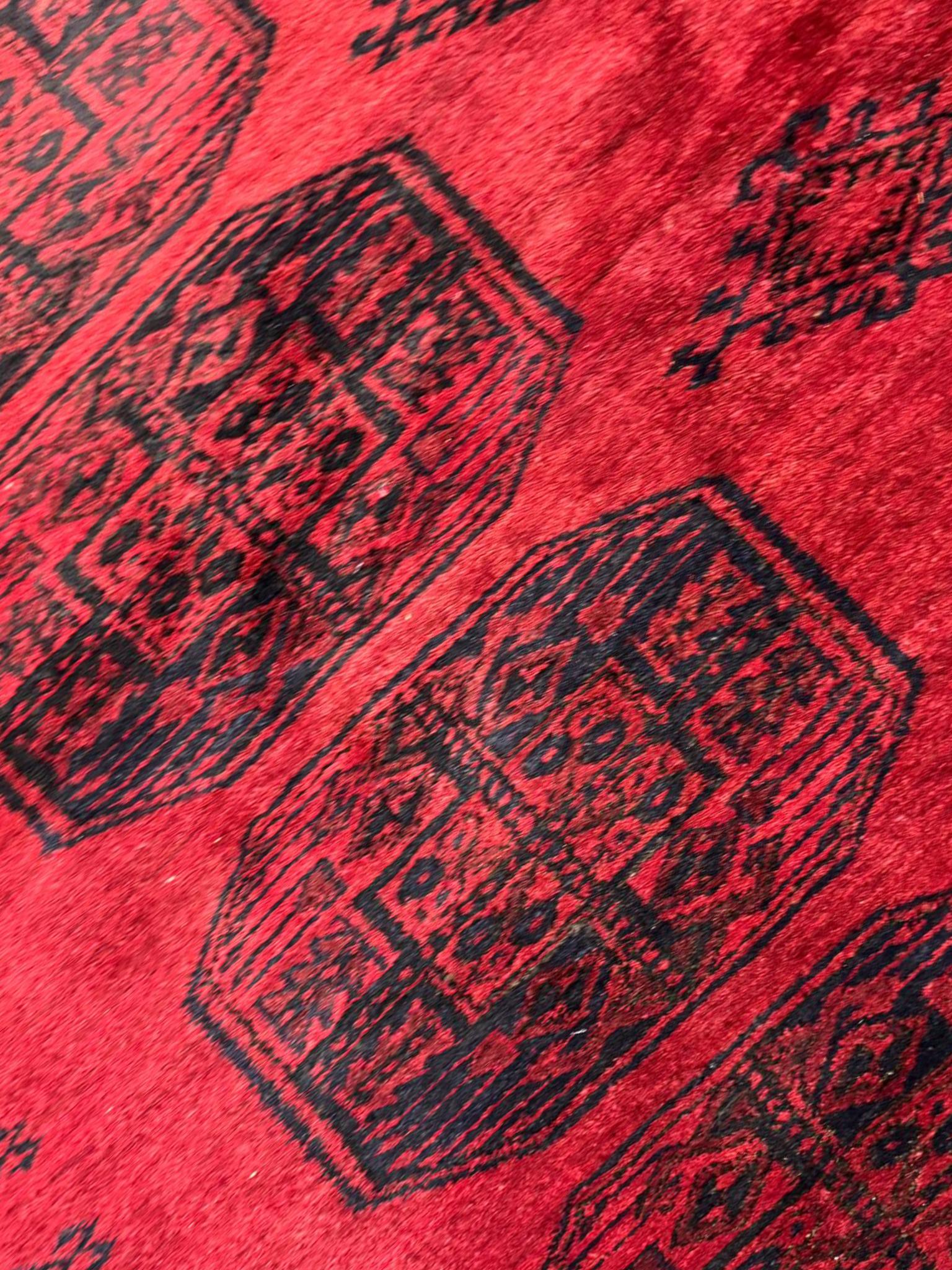 Art déco Tapis de salon rouge Tapis en laine fait à la main Tapis géométrique Afghan Tribal en vente