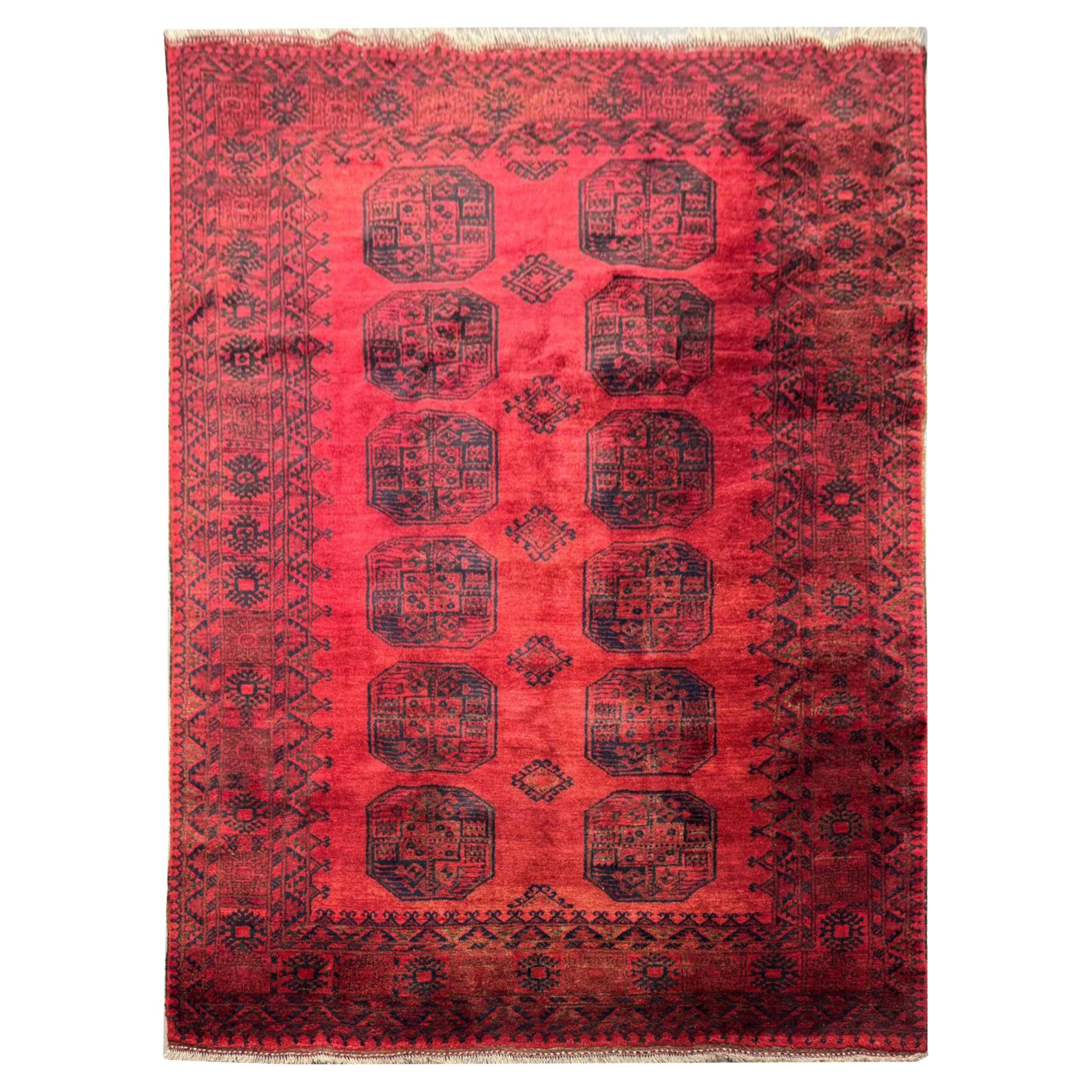 Tapis de salon rouge Tapis en laine fait à la main Tapis géométrique Afghan Tribal en vente