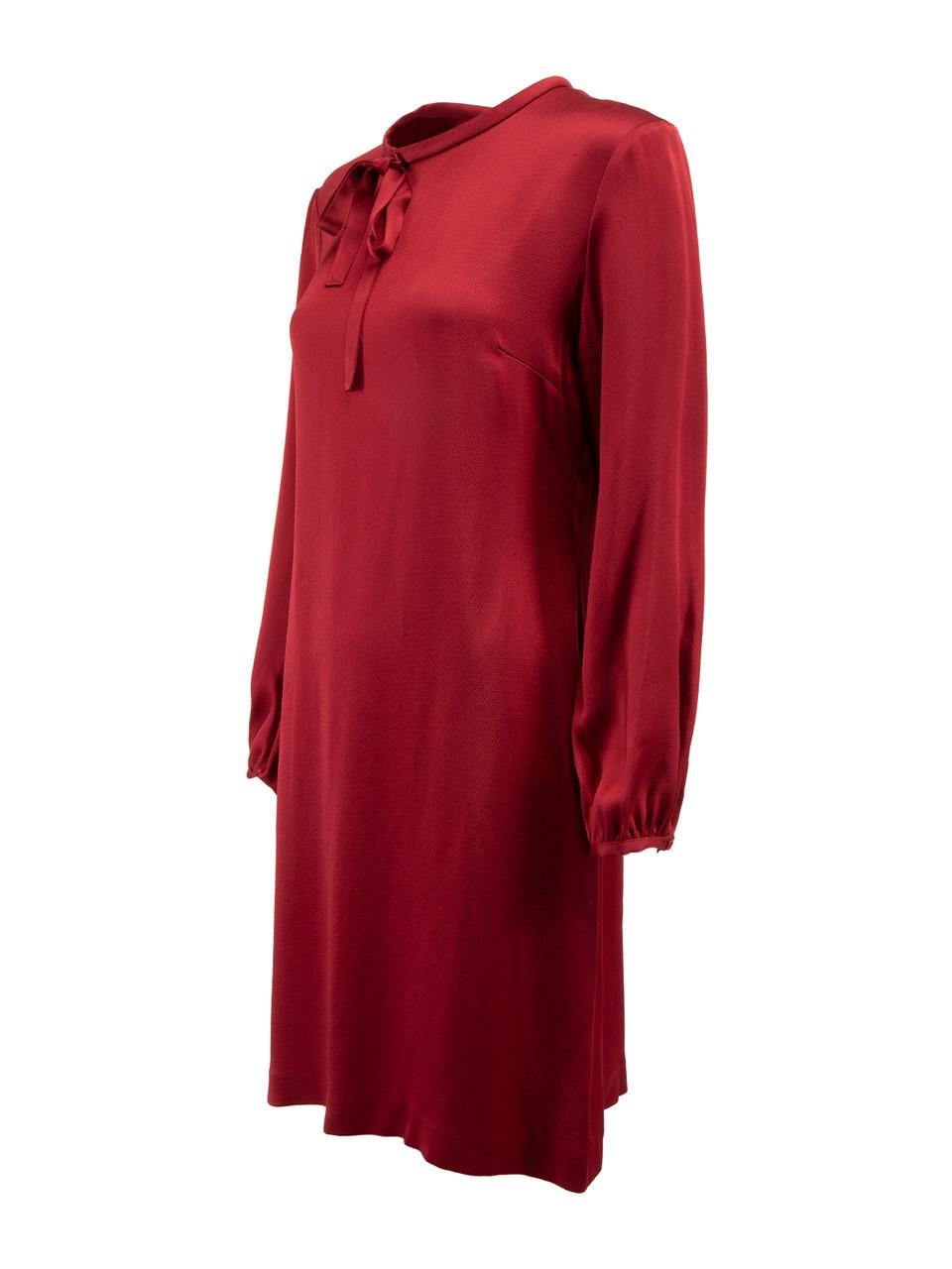 Robe rouge à manches longues et col noué, taille M Pour femmes en vente