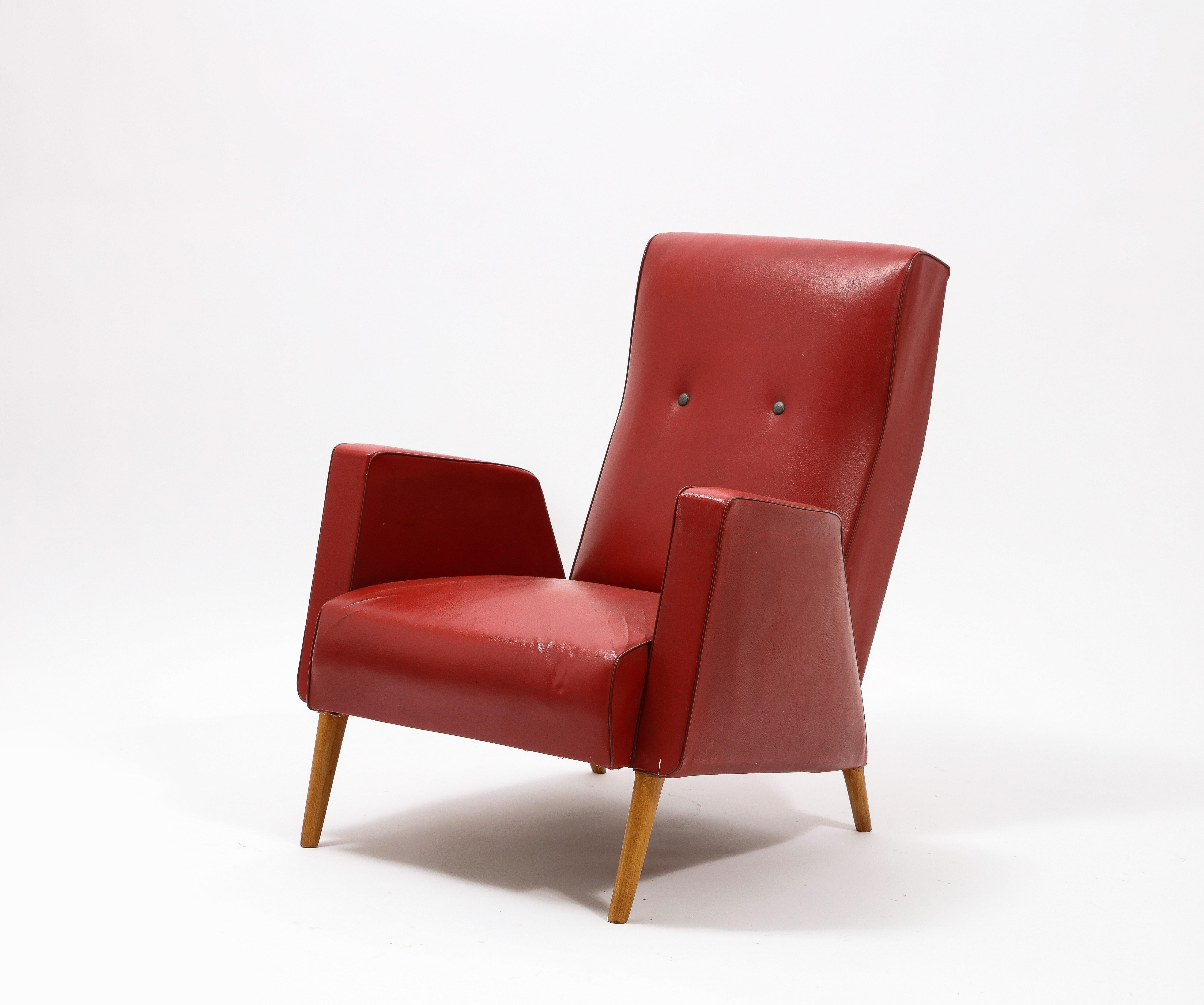 Red Louis Paolozzi Armchairs, France, 1950's For Sale 5