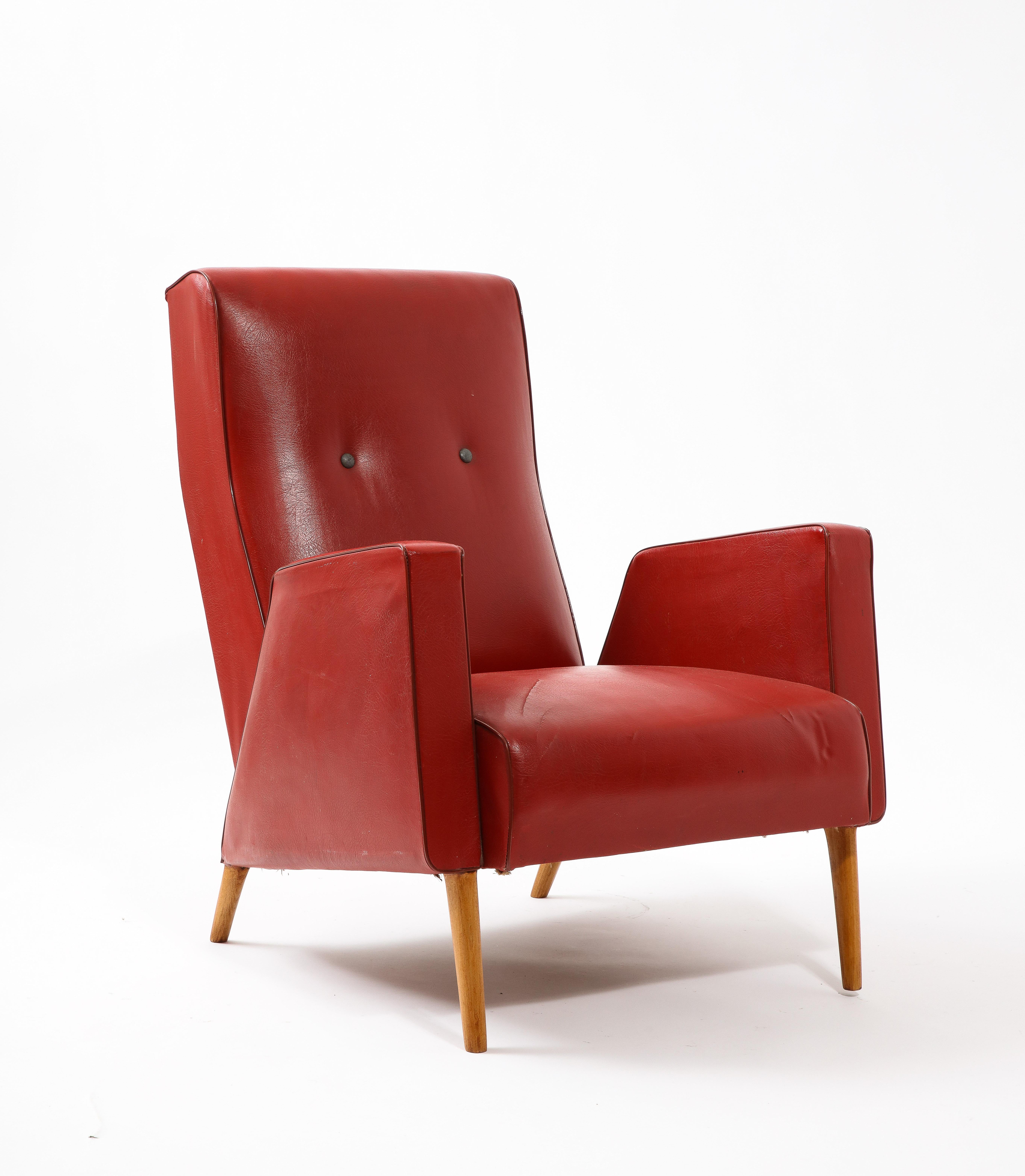 Red Louis Paolozzi Armchairs, France, 1950's For Sale 6