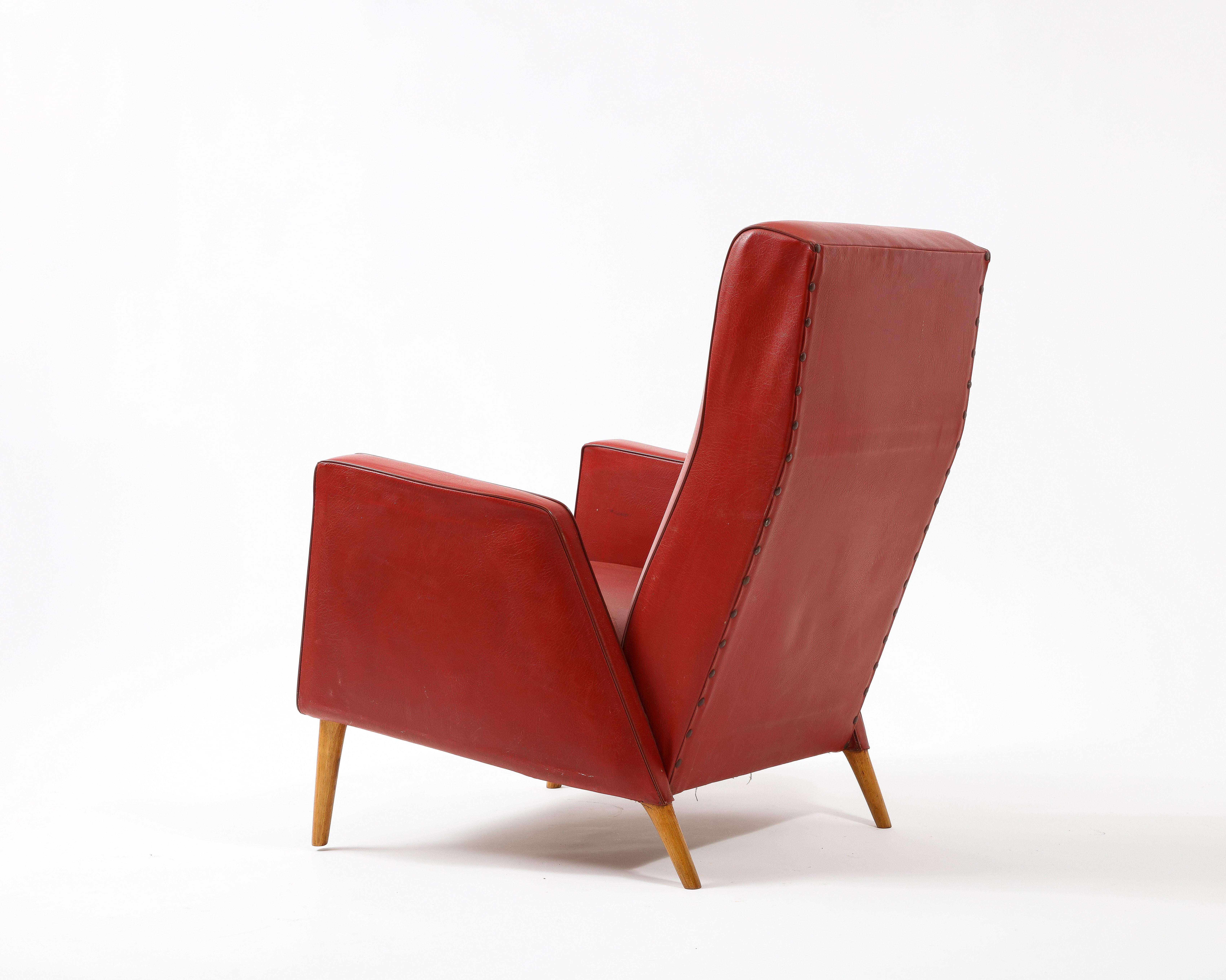 Red Louis Paolozzi Armchairs, France, 1950's For Sale 8