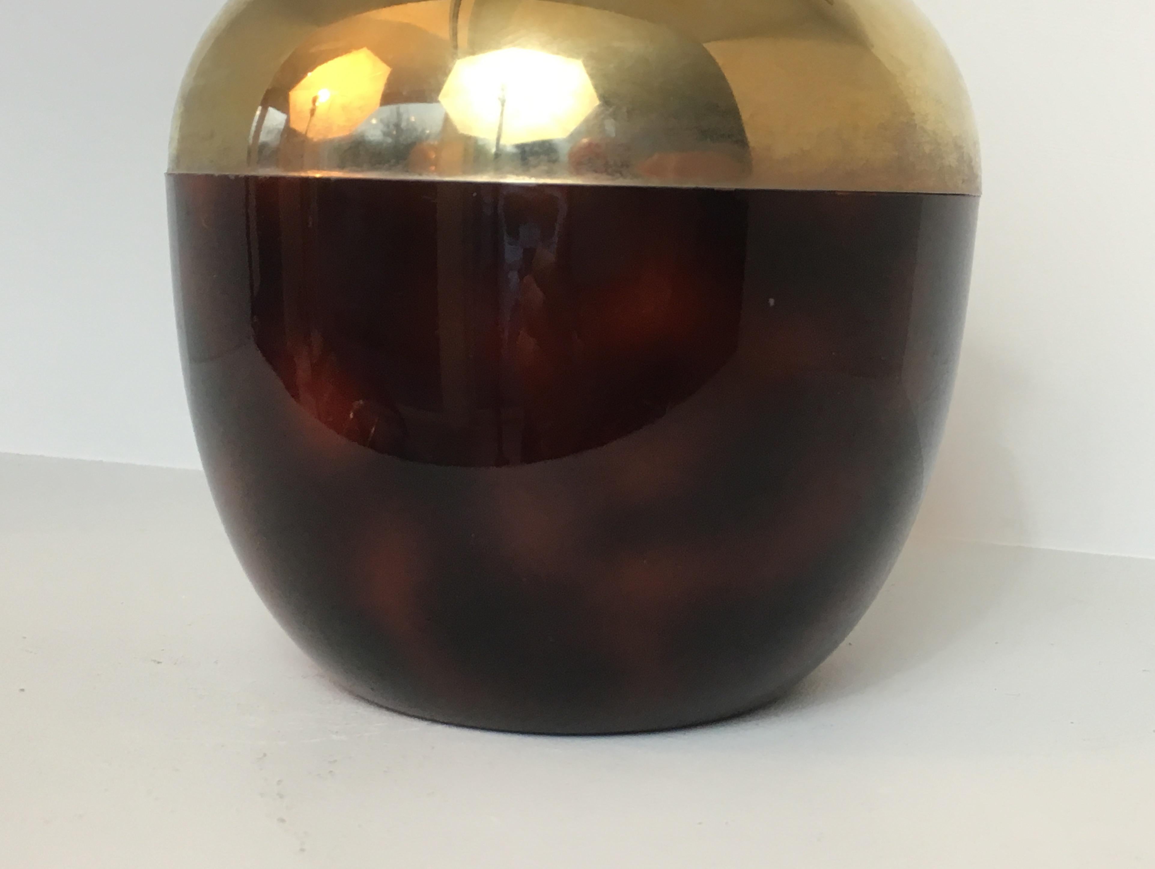 Mid-Century Modern Red Lucite, Gilt Metal and Plastic Apple Ice Bucket, French, circa 1970 For Sale