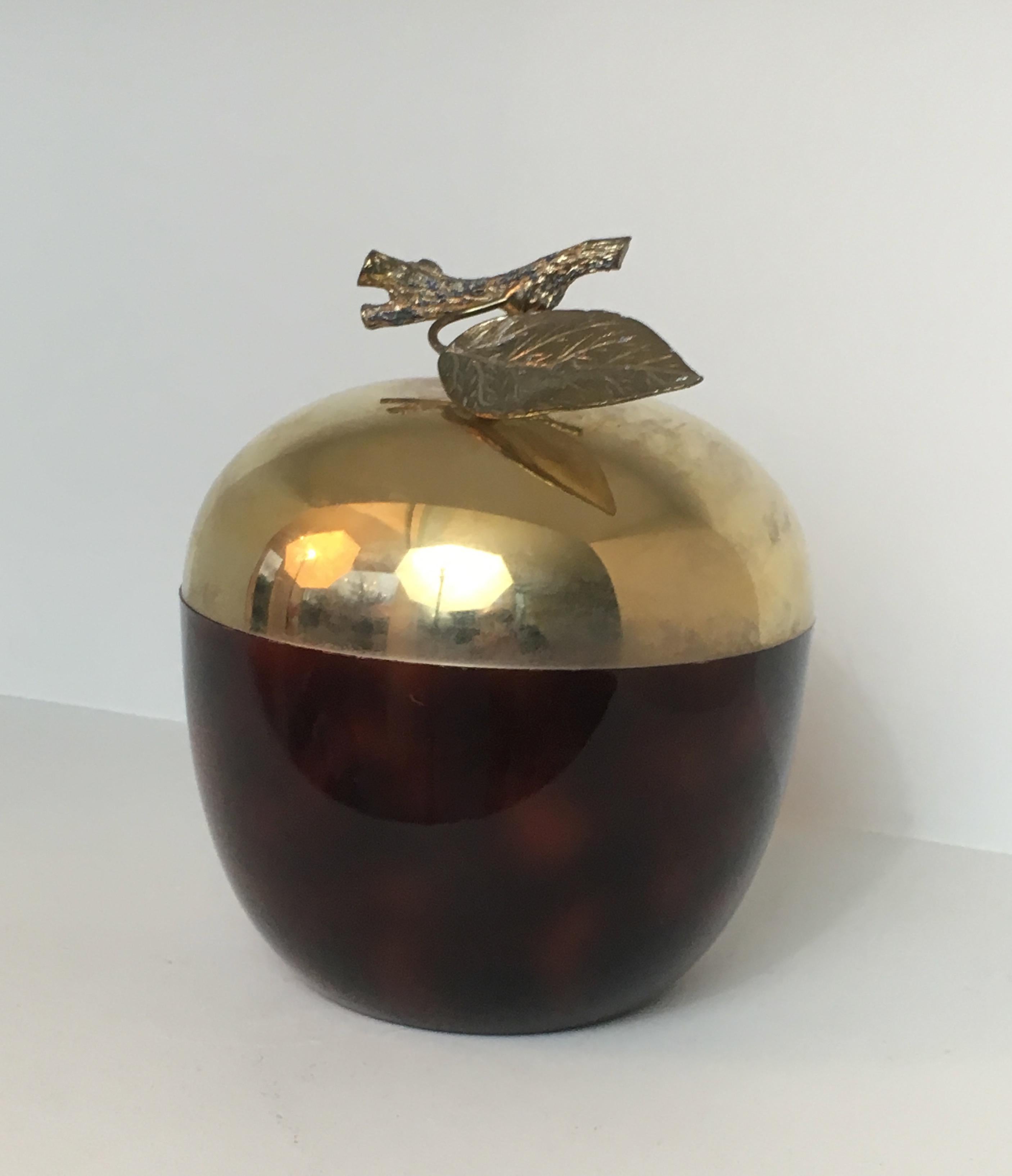 Red Lucite, Gilt Metal and Plastic Apple Ice Bucket, French, circa 1970 For Sale 3