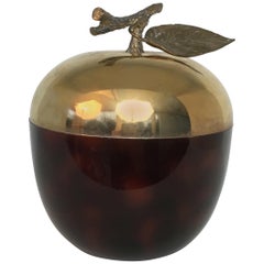 Red Lucite, Gilt Metal and Plastic Apple Ice Bucket, French, circa 1970