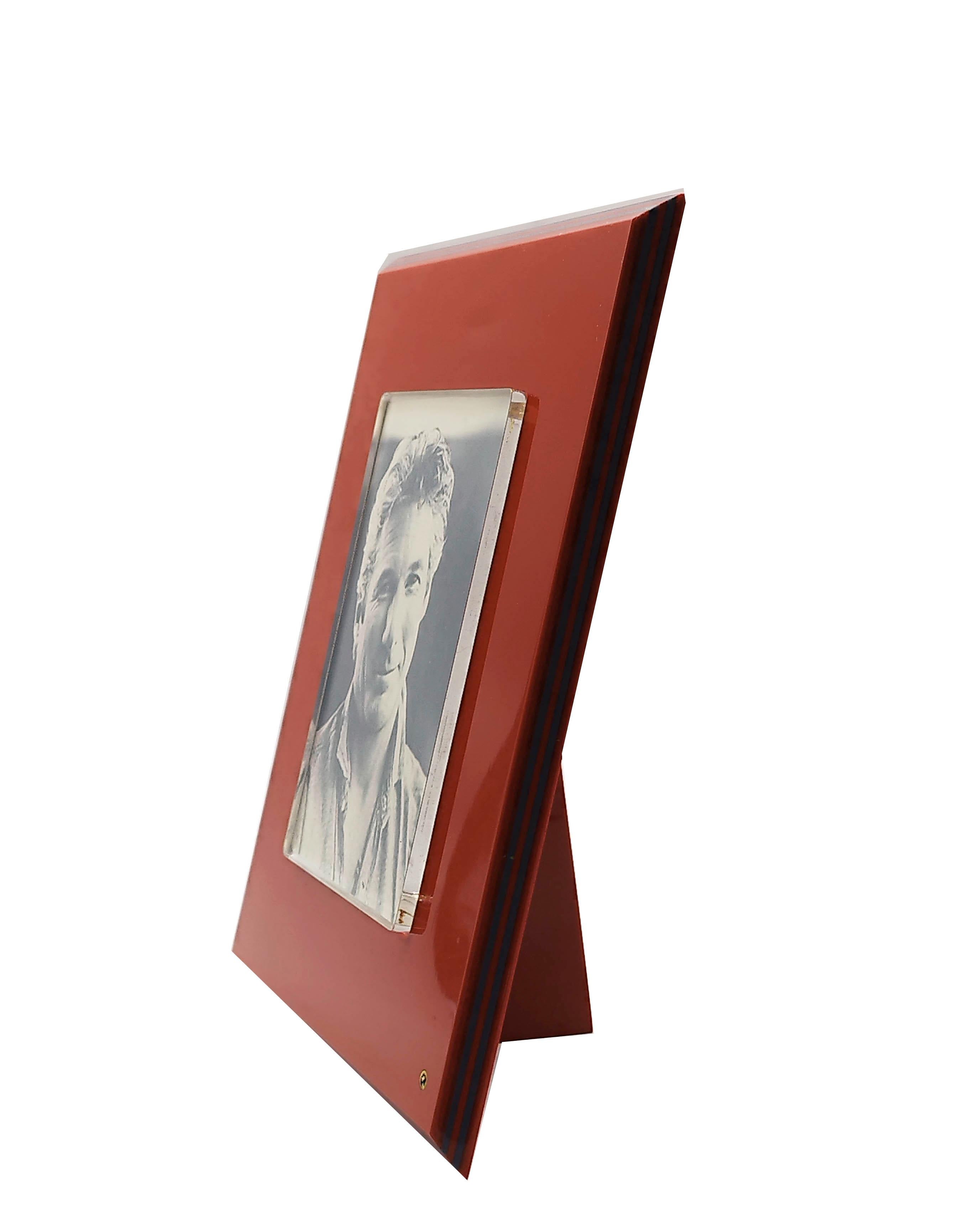 Mid-Century Modern Red Lucite Photo Frame, Italy 1970s