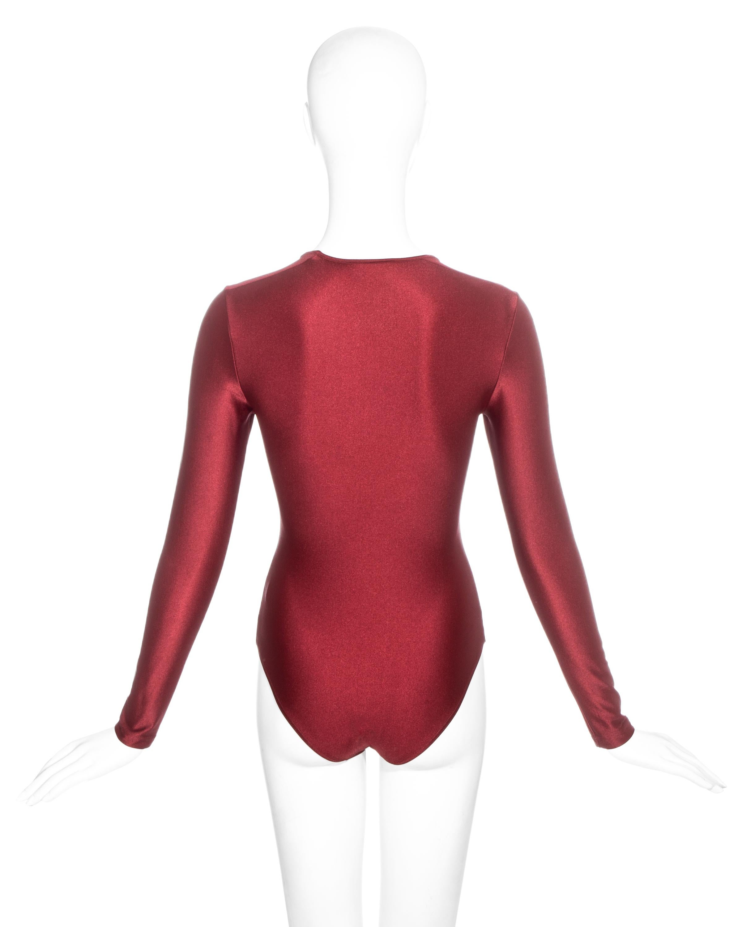 Body de licra roja John Galliano c.1990 Marrón en venta