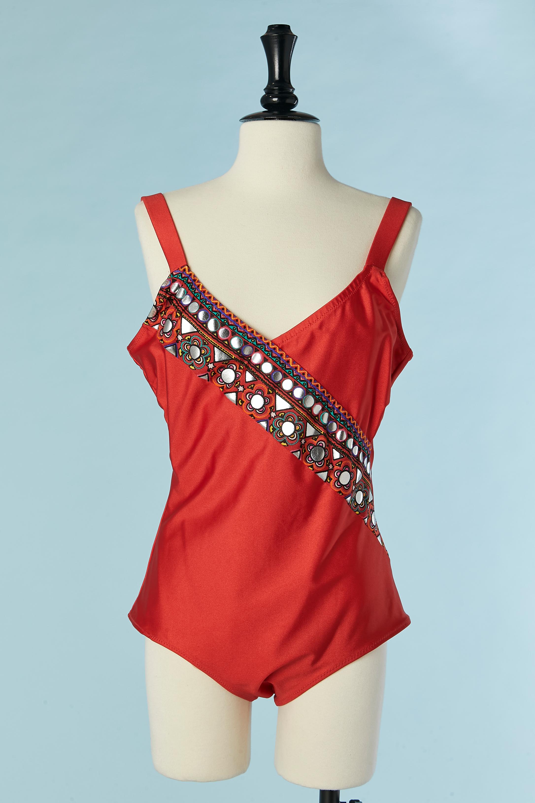 Red lycra printed bathing-suit with boléro ensemble Gottex  For Sale 5