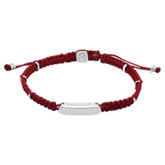 Red Macramé Bracelet with Rhodium Baton, Size L