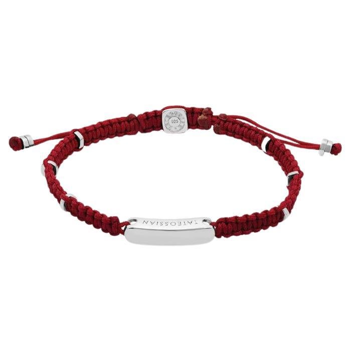 Red Macramé Bracelet with Rhodium Baton, Size S For Sale