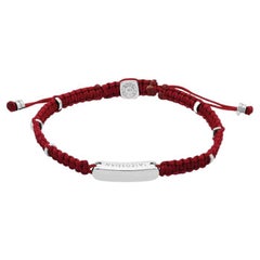 Red Macramé Bracelet with Rhodium Baton, Size S