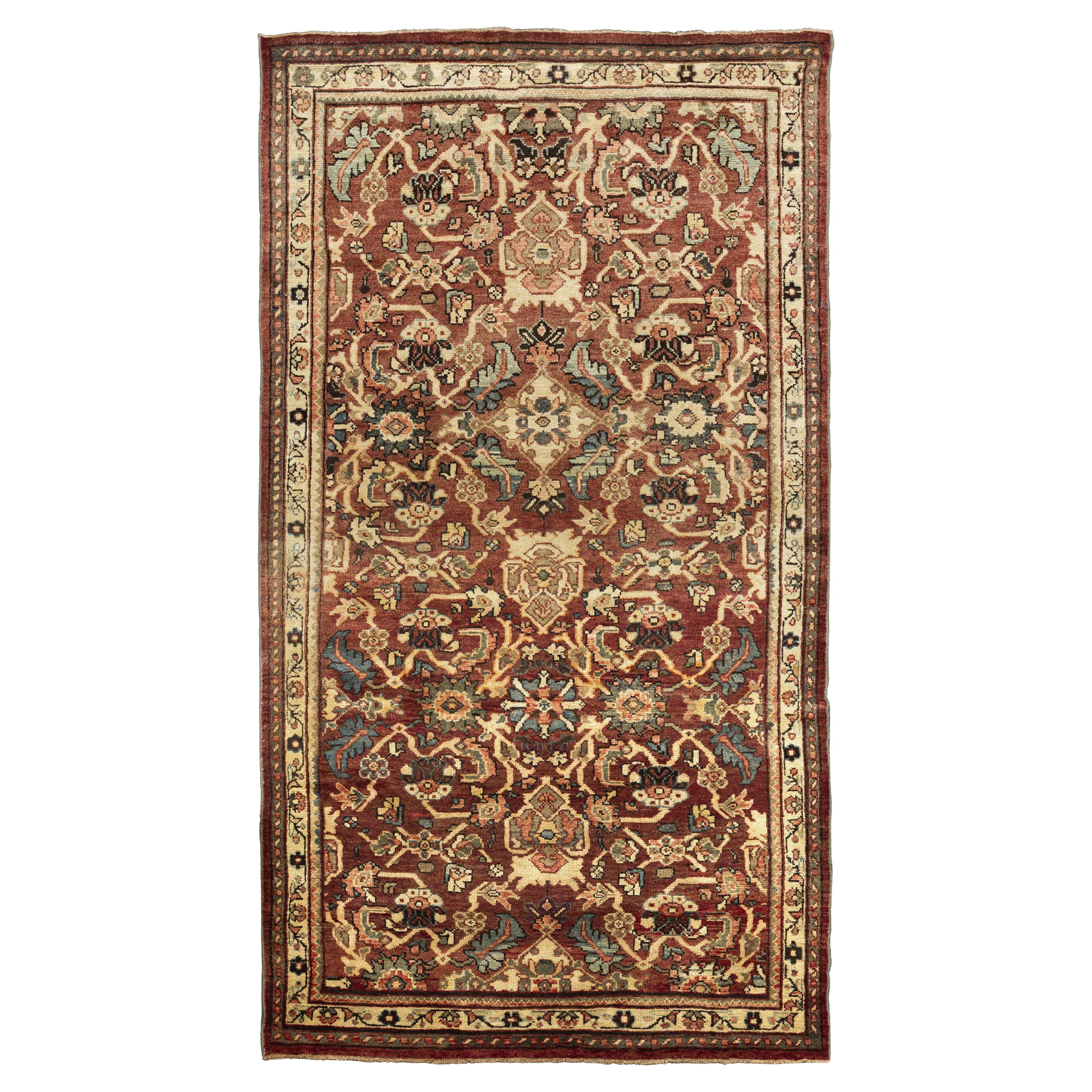 Red Mahal Wool Hand Knotted Rug 5 ft x 10 ft , Floral Lattice Heritage For Sale
