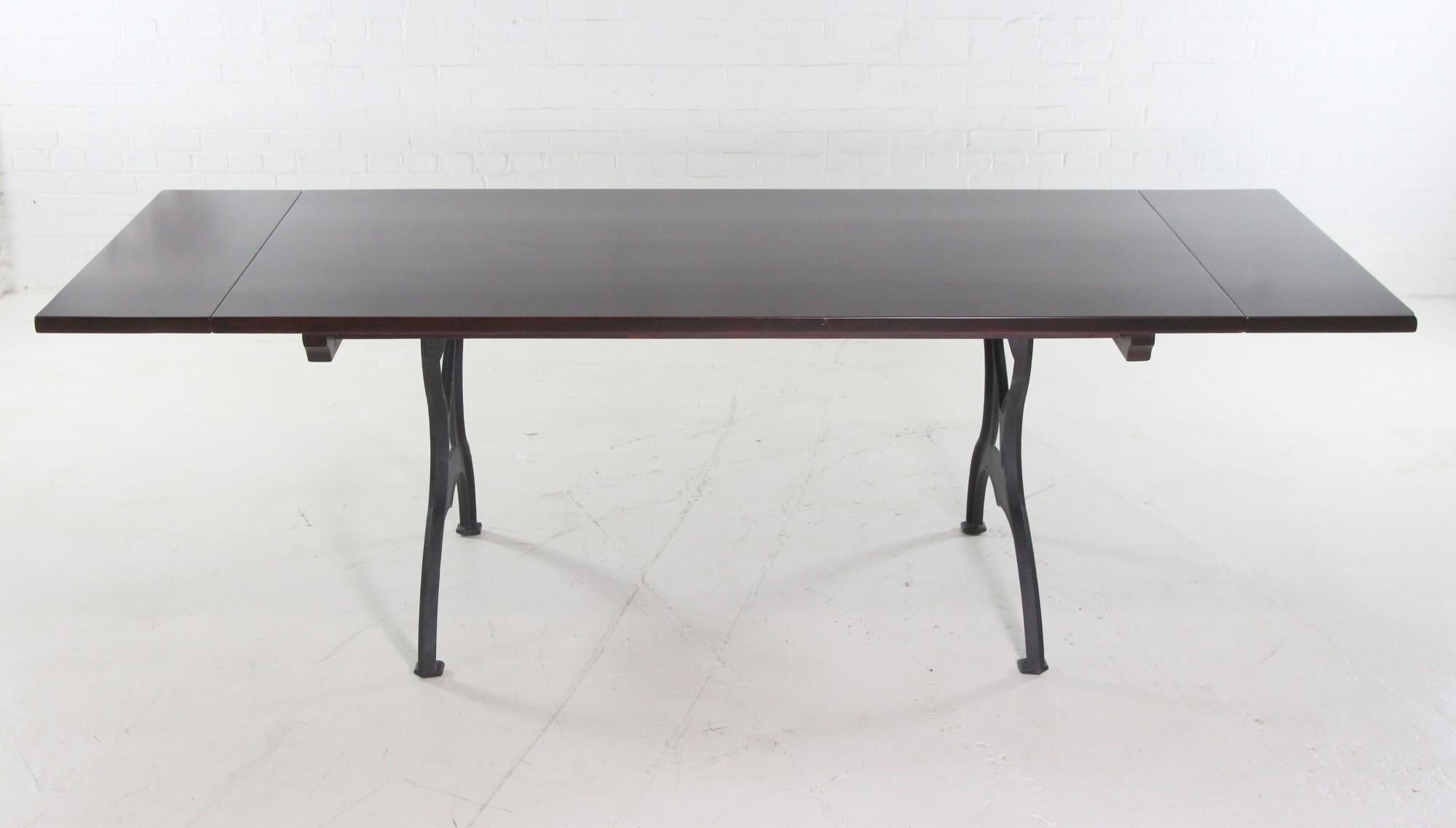 Red Mahogany Apitong Table w Extensions Cast Iron Legs Brooklyn, NY For Sale 6