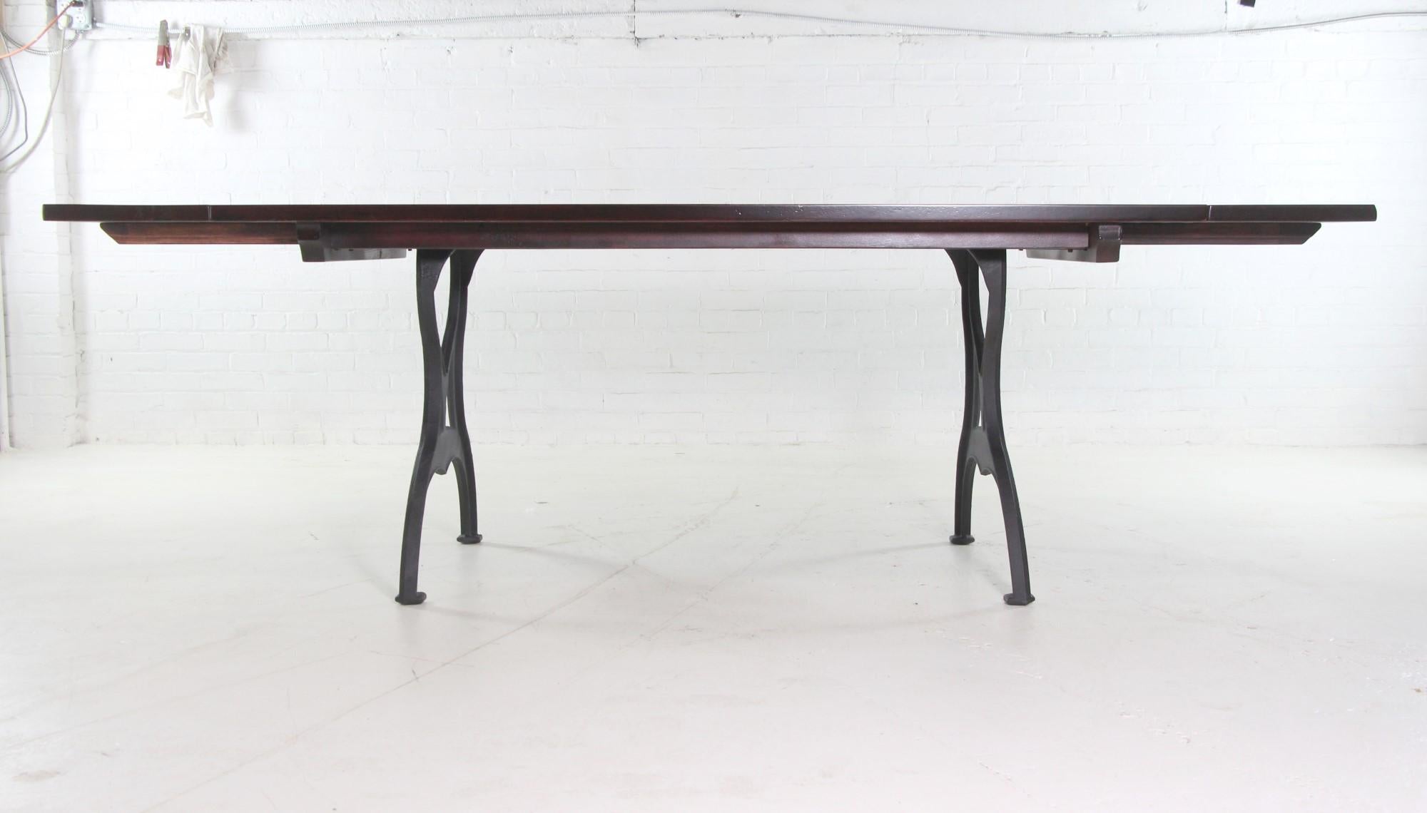 Red Mahogany Apitong Table w Extensions Cast Iron Legs Brooklyn, NY For Sale 7