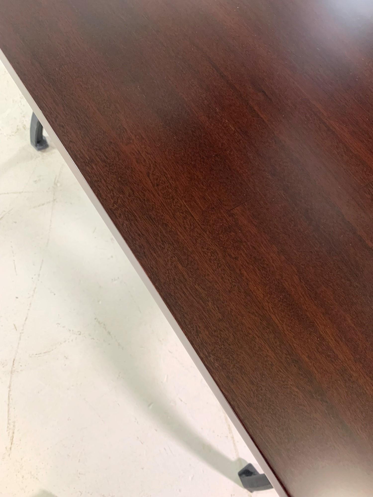 Red Mahogany Apitong Table w Extensions Cast Iron Legs Brooklyn, NY For Sale 9