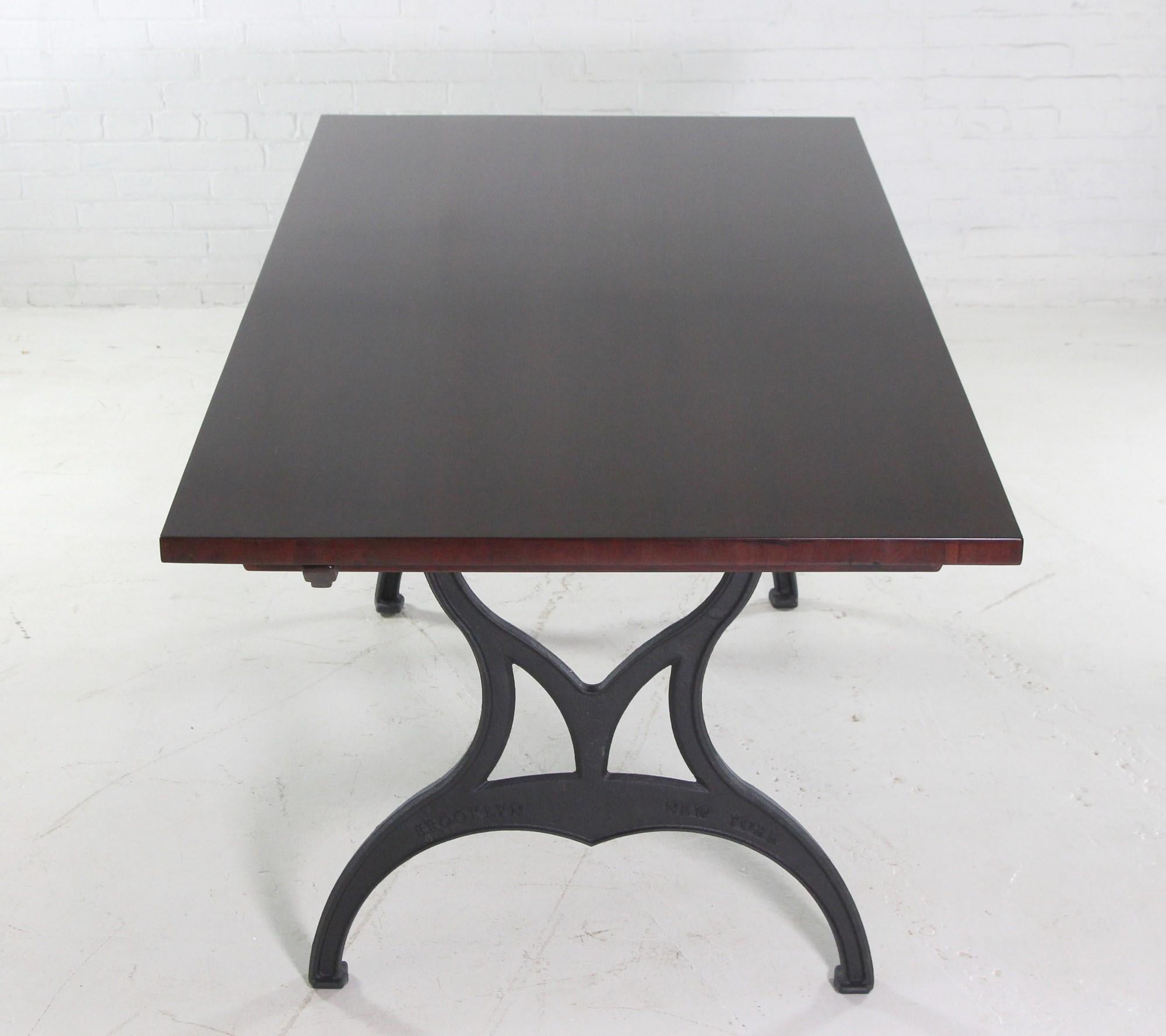 Red Mahogany Apitong Table w Extensions Cast Iron Legs Brooklyn, NY For Sale 3