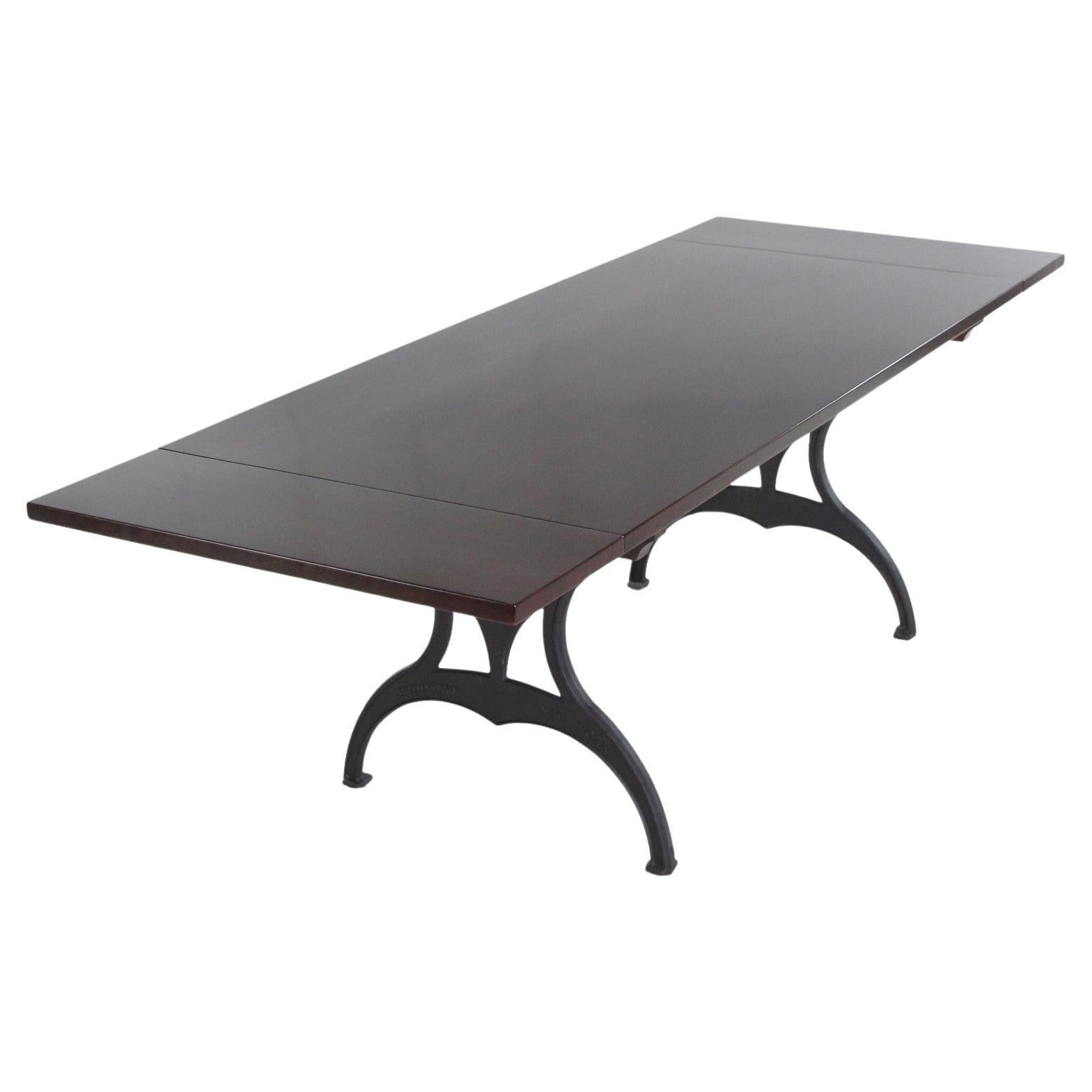 Red Mahogany Apitong Table w Extensions Cast Iron Legs Brooklyn, NY For Sale