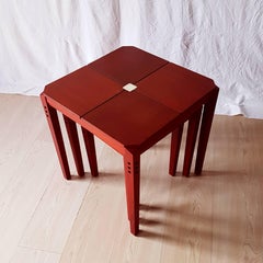 Red Mahogany Wood Italian Nesting Tables with White Crystal Inlay, 1985