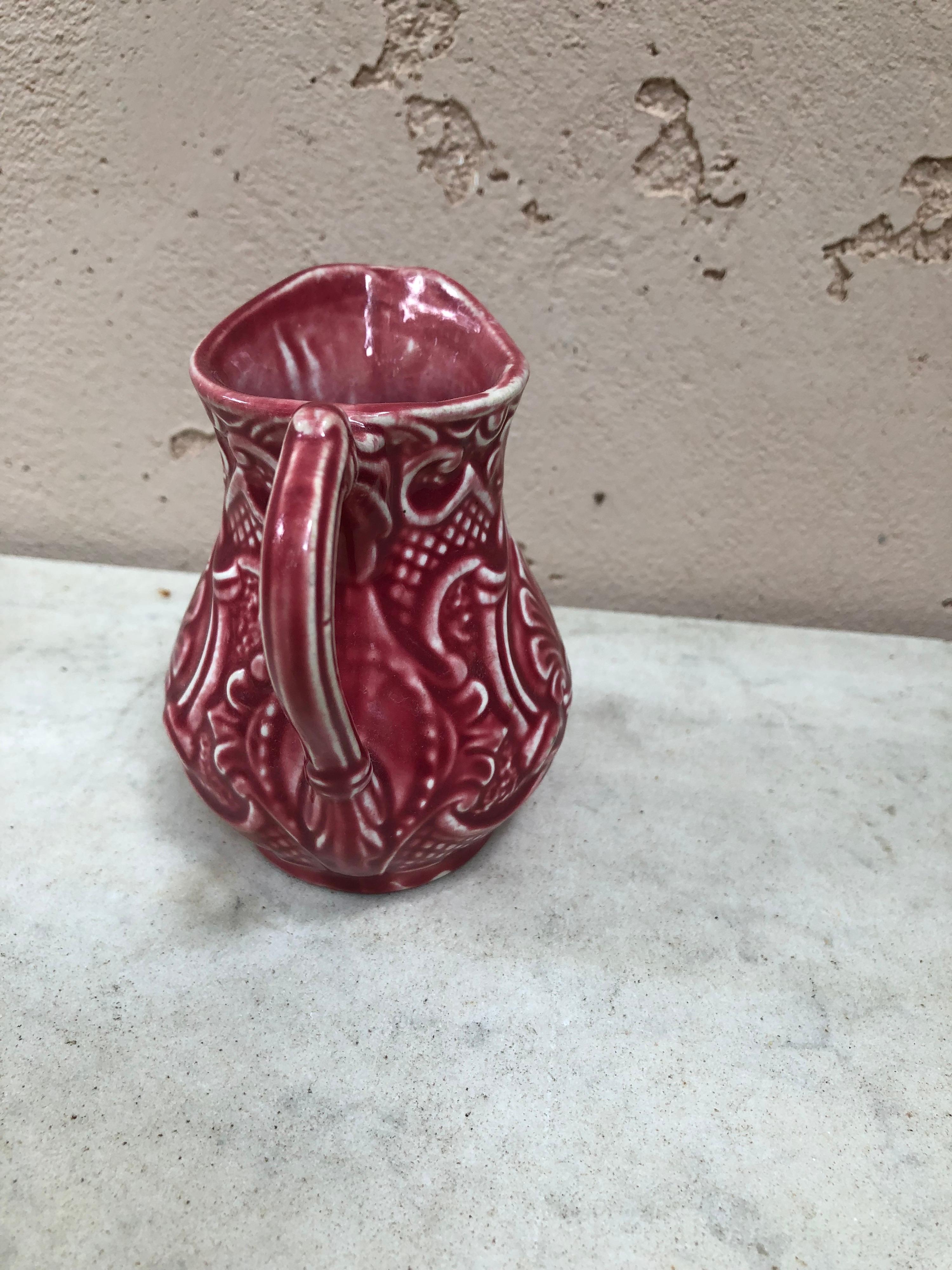 Country Red Majolica Creamer Pitcher Onnaing, circa 1920 For Sale