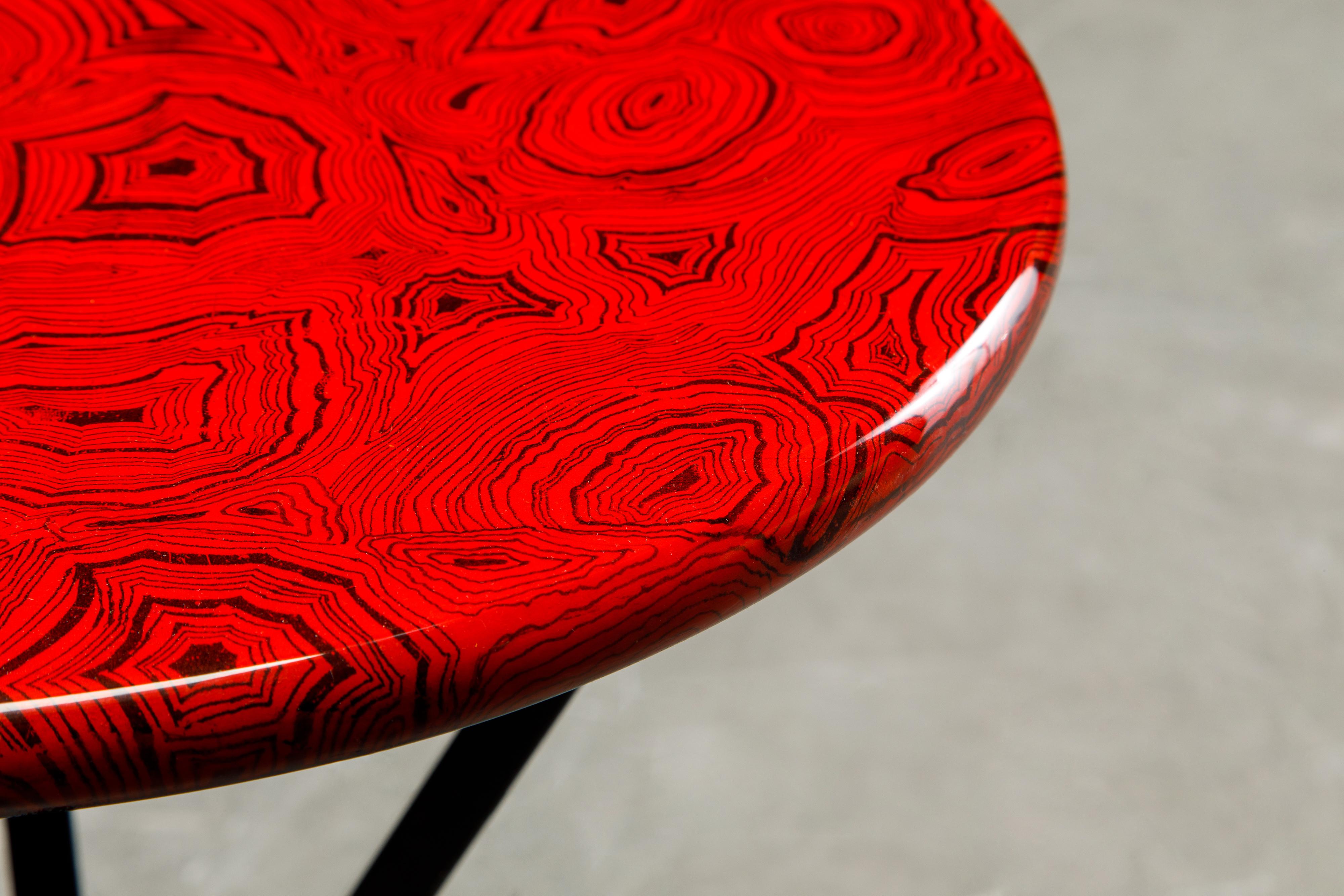 'Red Malachite' Drinks Table by Piero Fornasetti, circa 1970s, Signed  3