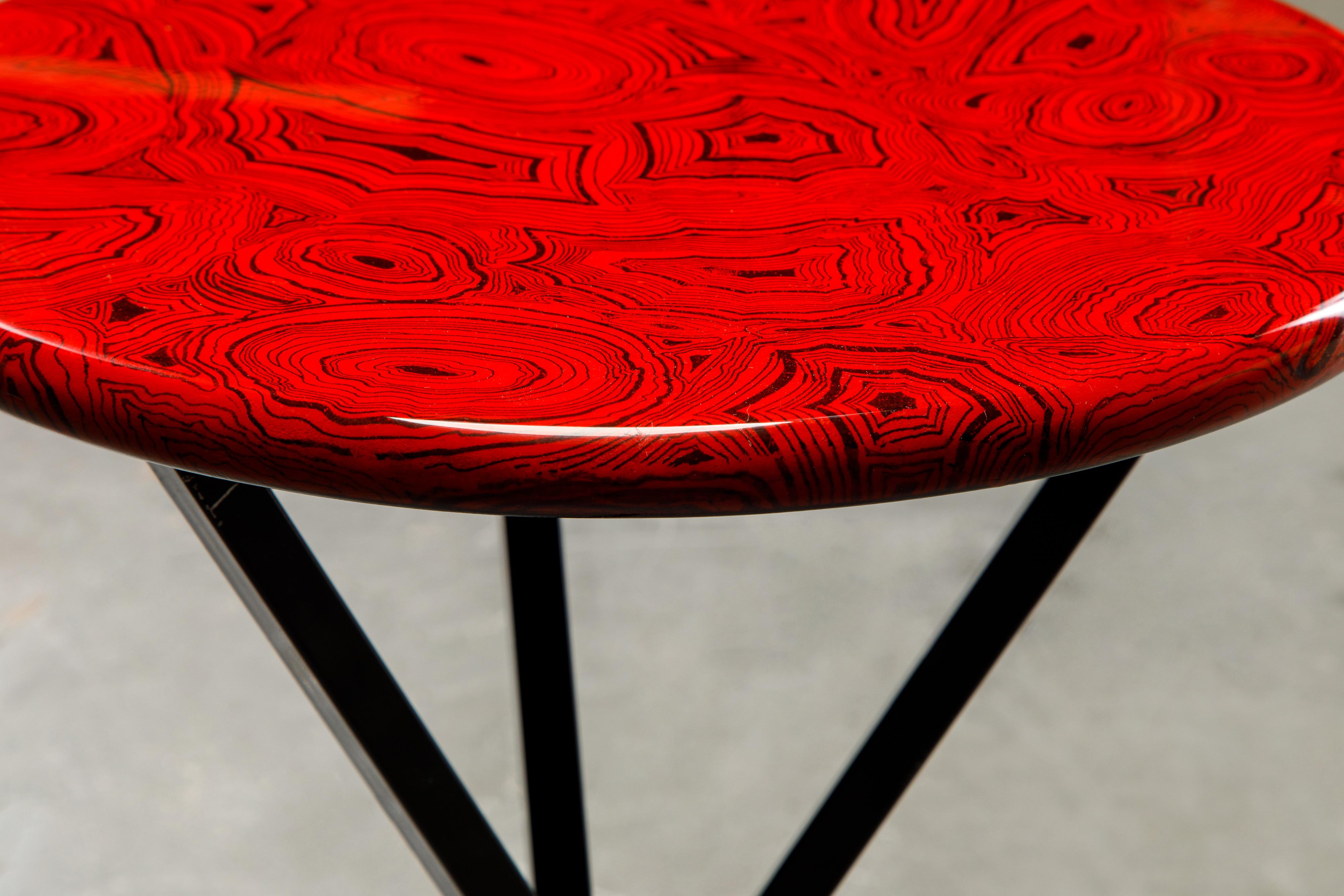 'Red Malachite' Drinks Table by Piero Fornasetti, circa 1970s, Signed  4