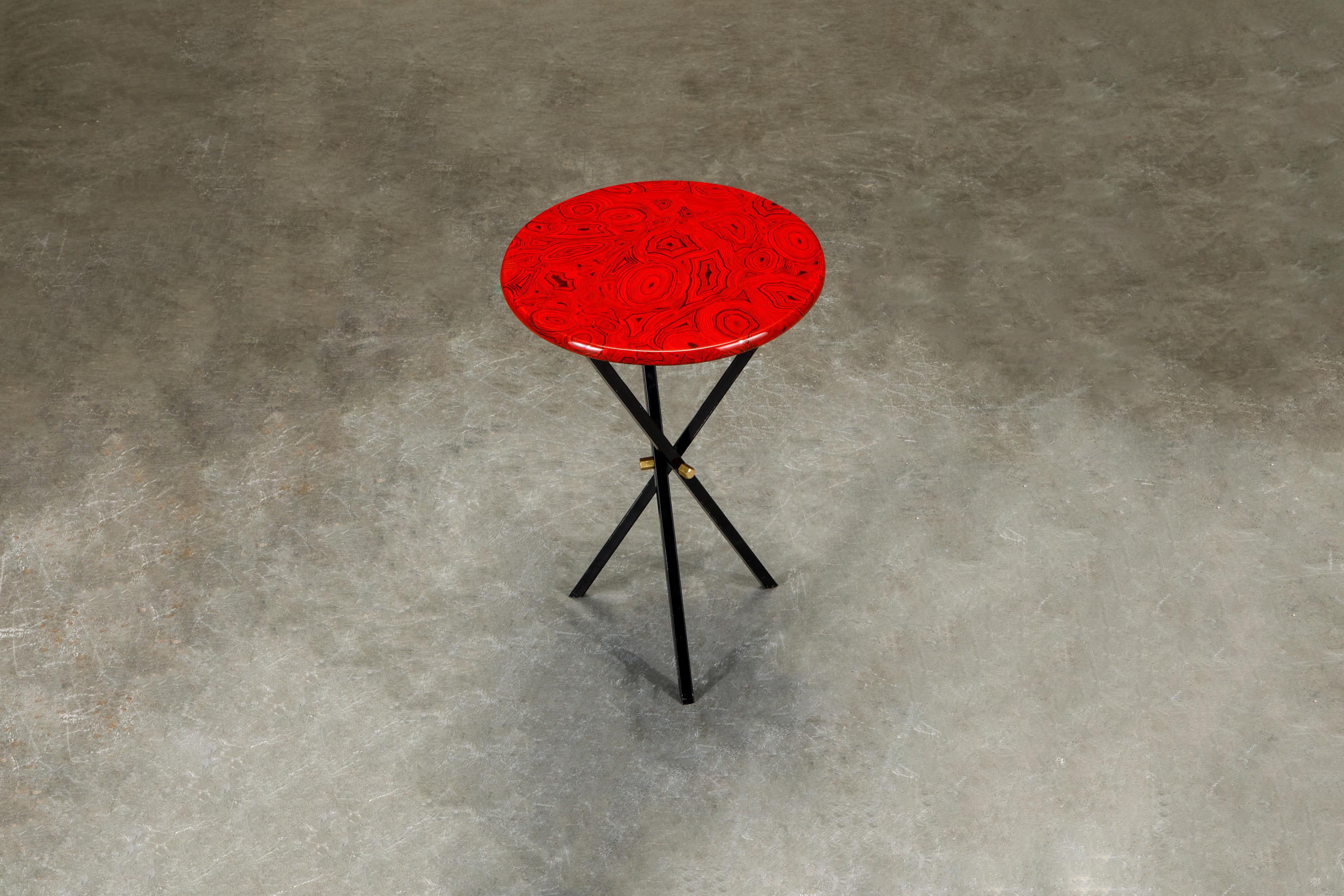 Mid-Century Modern 'Red Malachite' Drinks Table by Piero Fornasetti, circa 1970s, Signed 