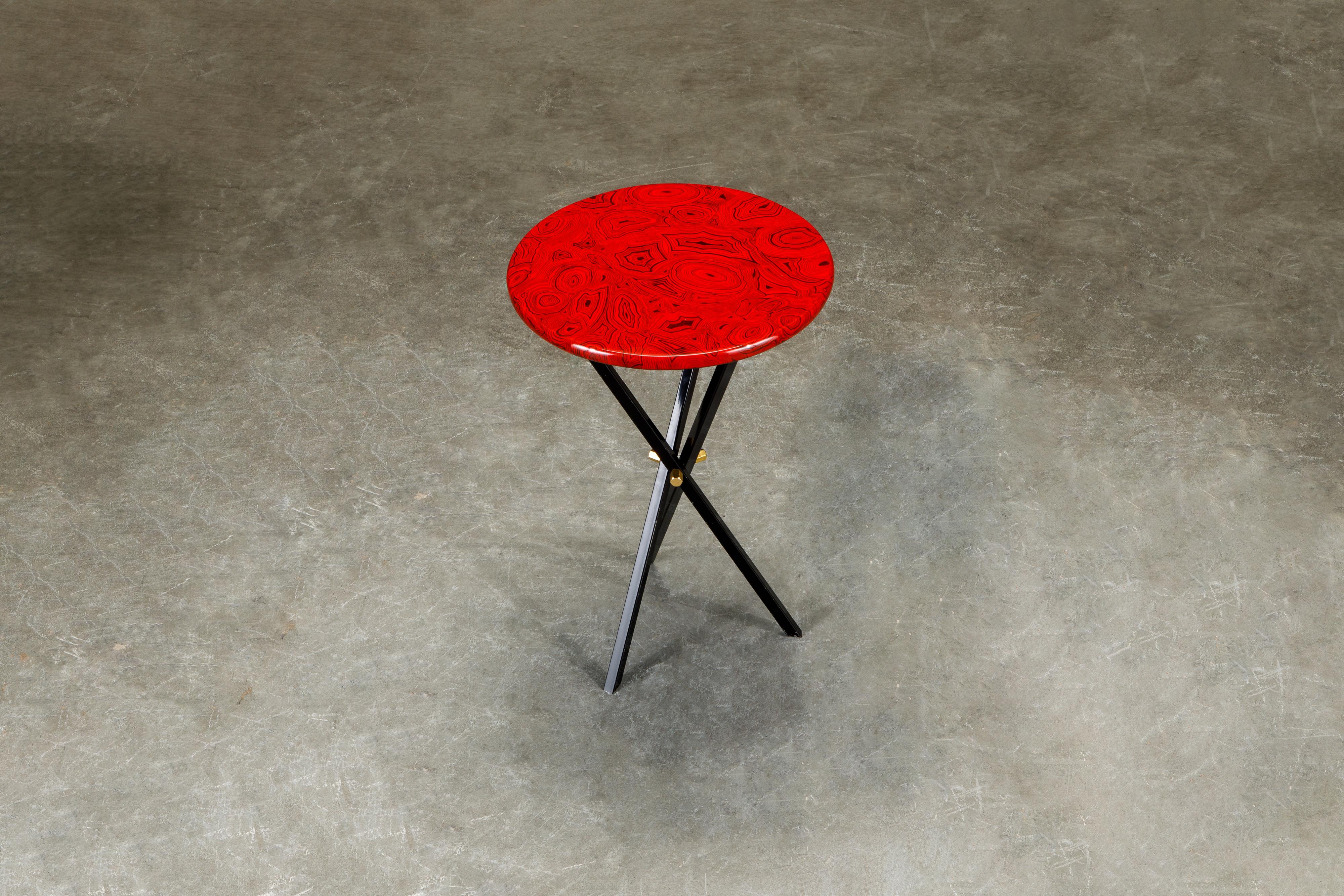 Italian 'Red Malachite' Drinks Table by Piero Fornasetti, circa 1970s, Signed 